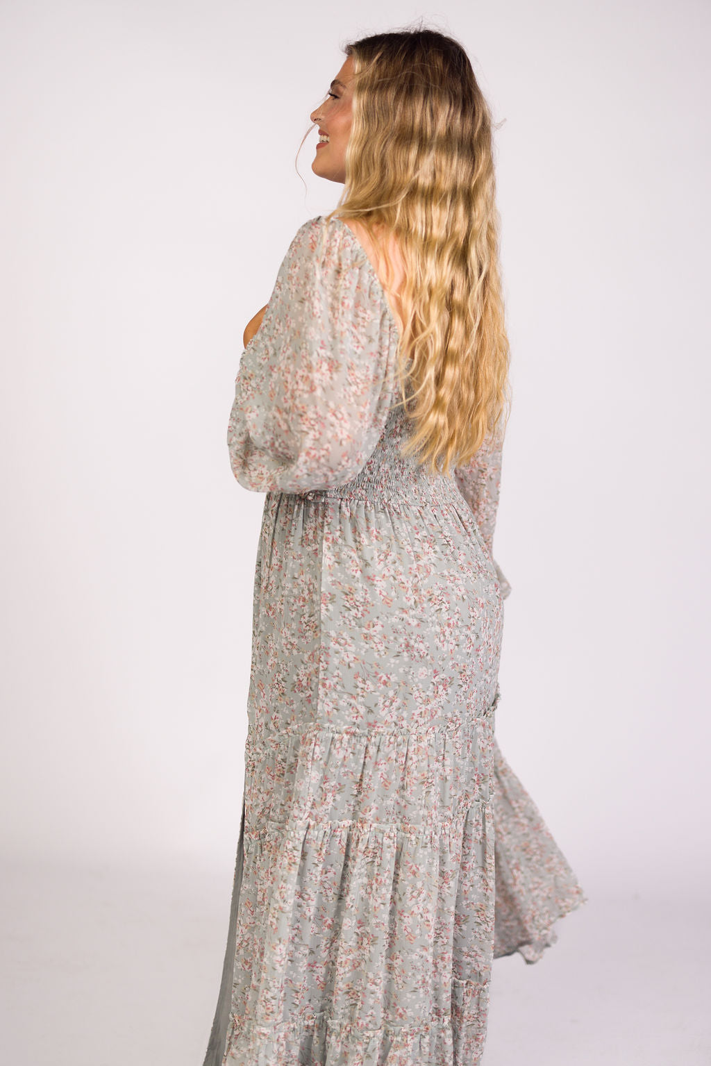 **Daphne Long Sleeve Maxi Dress - Floral Print in Sage, Pink & Ivory | Bump Friendly & Inclusive Sizing (XS-3XL) | Perfect for Maternity, Weddings & Casual Wear**