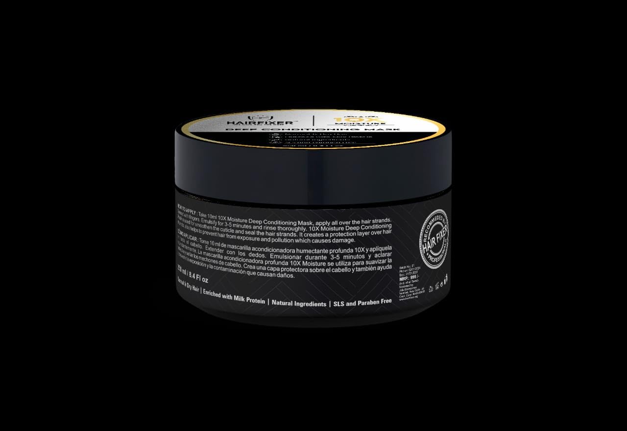 10x Moisture Hair Mask with Milk Protein - Deep Conditioning Treatment for Dry, Damaged & All Hair Types - 250ml Hydrating Hair Repair Mask for Salon-Quality Results at Home