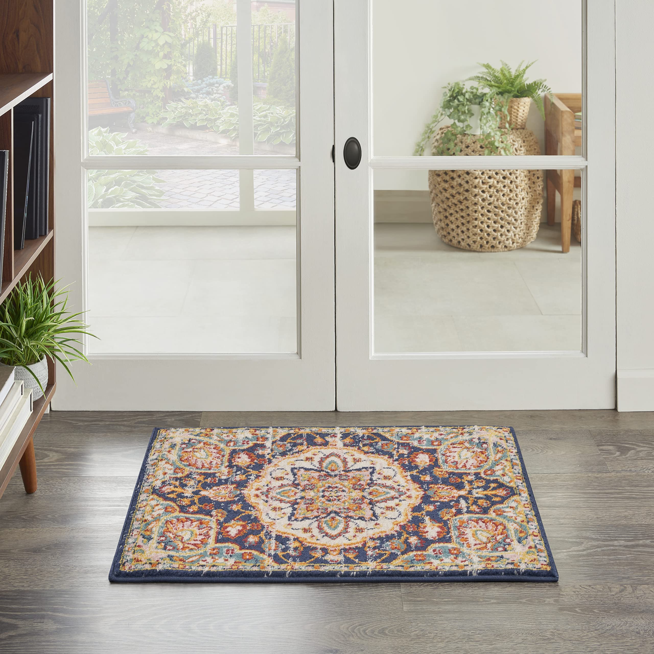 Nourison Passion Navy Multicolor 2' x 3' Area Rug – Farmhouse & Transitional Style, Non-Shedding & Easy-Clean – Perfect for Bedroom, Living Room, Dining Room & Kitchen Decor