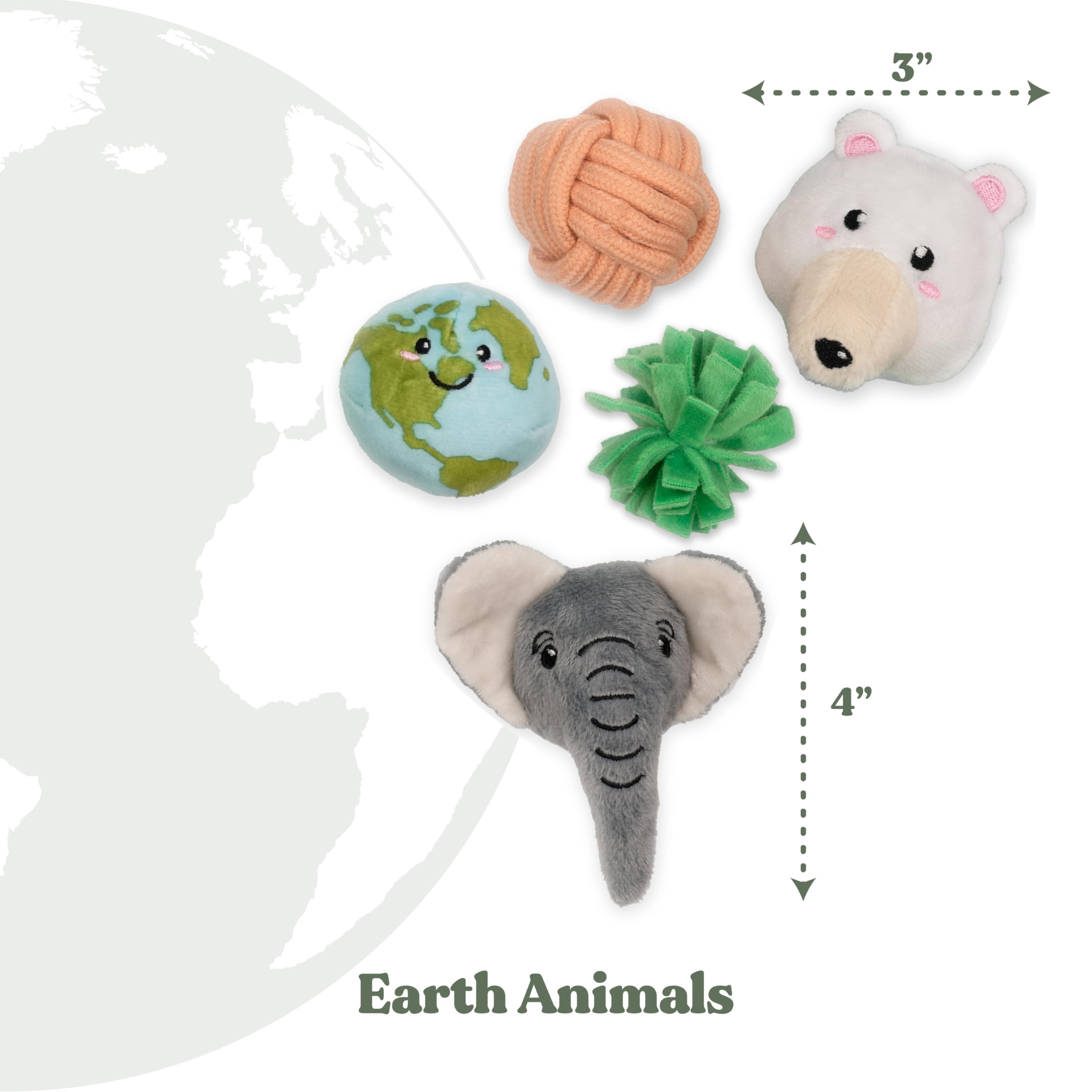 Premium Cat Toys 5-Pack - Eco-Friendly Interactive Plush Toys for Indoor Cats with 100% Recycled Materials | Cute Earth Animals Design | Perfect for Playtime, Training & Stress Relief