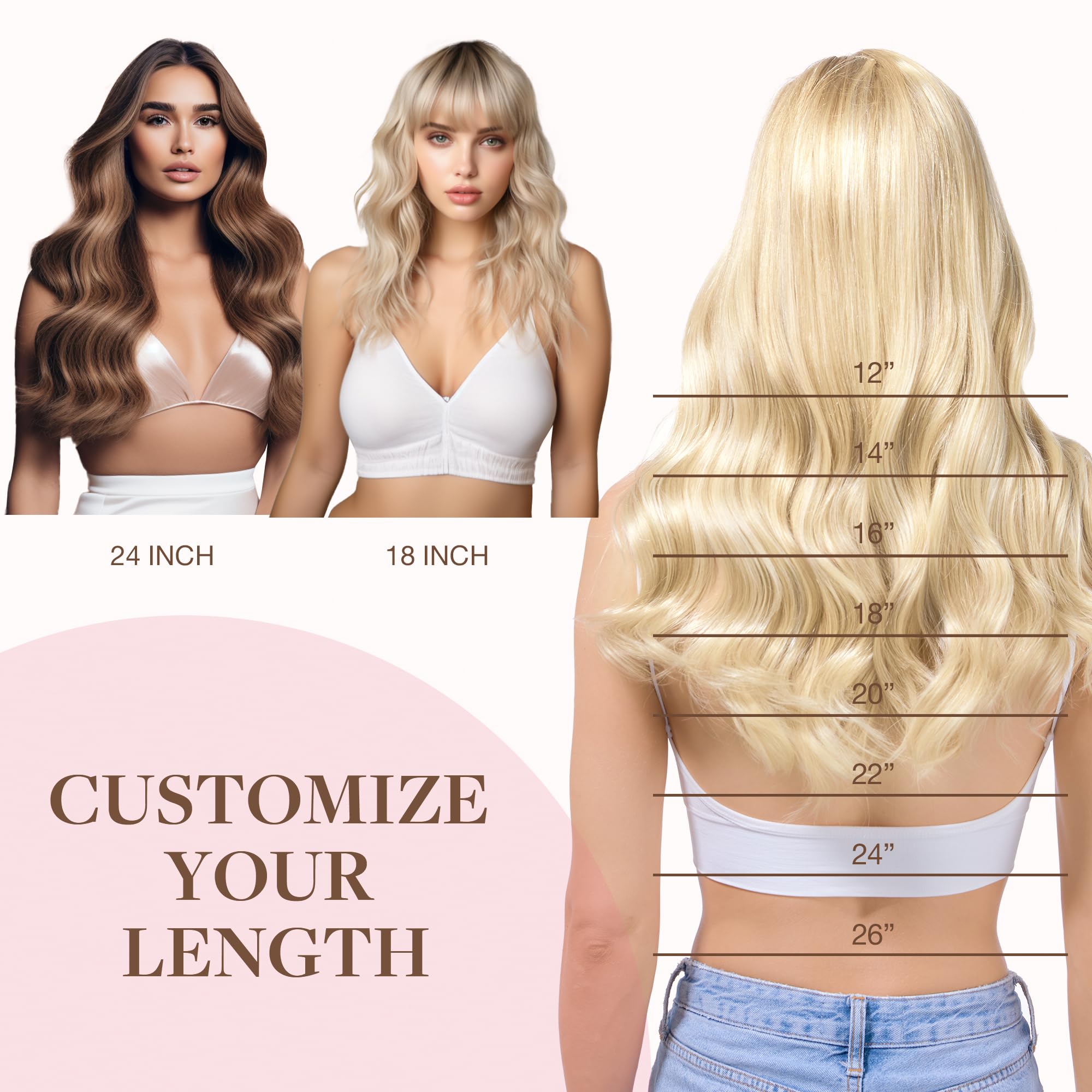 GOO GOO 20Inch 60C Platinum Blonde Human Hair Extensions - 110g Invisible Wire Hairpiece with Transparent Seamless Fish Line for Natural Look | Perfect for Weddings, Parties & Daily Styling