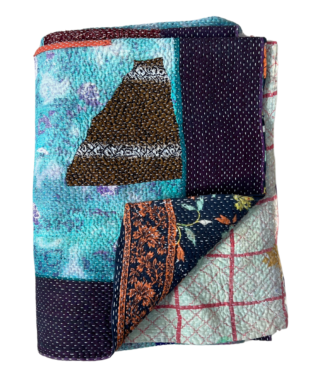 Handmade Patchwork Kantha Quilt No. 036 - Vintage Indian Cotton Bedspread, Lightweight Throw Blanket for Sofa, Bed & Home Decor - Perfect for Cozy Nights, Boho Chic Style & Gift Giving