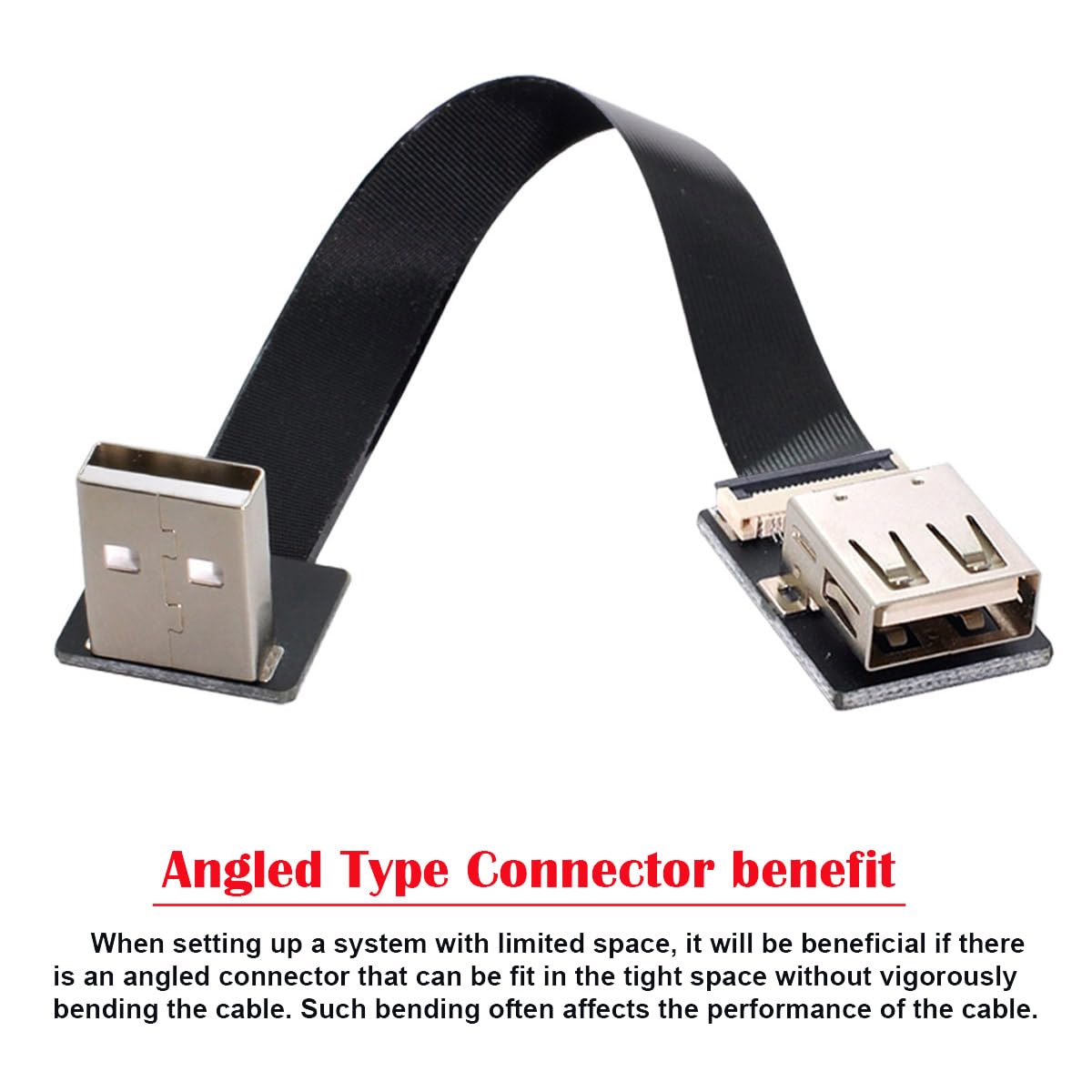Up Angled USB 2.0 Type-A Male to Female Extension Cable - 20CM Flat Slim FPC Data Transfer Cable for FPV Drones, Disk Drives, Scanners & Printers | Perfect for Office Setup, Home Electronics & DIY Projects