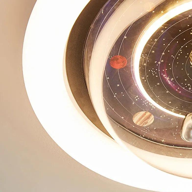 Space-Themed LED Flush Mount Ceiling Light for Bedroom - Modern Astronomy Decor for Kids Room, Nursery & Home Theater Lighting