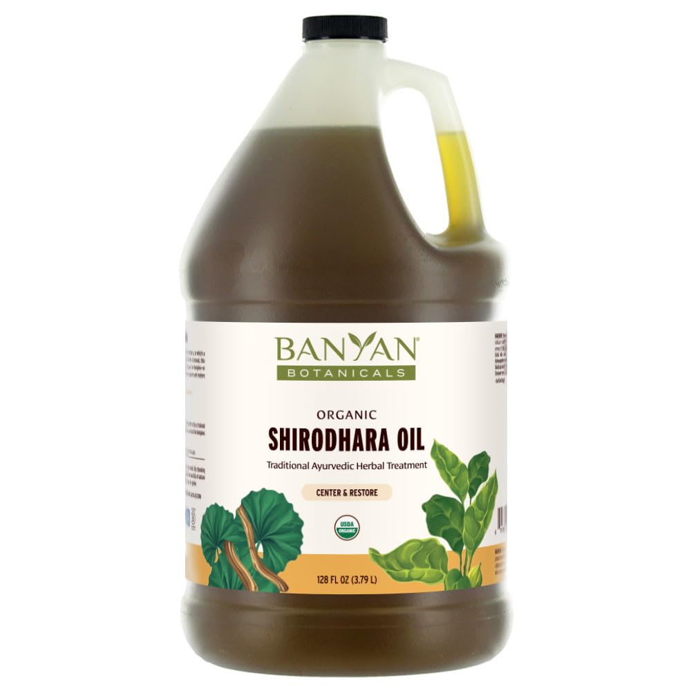 Organic Shirodhara Massage Oil by Banyan Botanicals - 128 oz Relaxing & Therapeutic Ayurvedic Oil with Bhringaraj, Gotu Kola & Shatavari - Non-GMO, Sustainably Sourced for Abhyanga & Stress Relief - Perfect for Spa, Yoga & Self-Care Rituals
