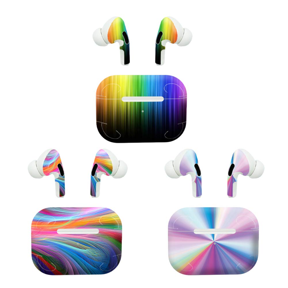 MightySkins 3 Pack Vinyl Skins for Apple AirPods Pro - Rainbow Color | Protective & Durable Decal Wrap Cover | Easy to Apply & Remove | Made in USA | Perfect for Gym, Travel & Daily Use