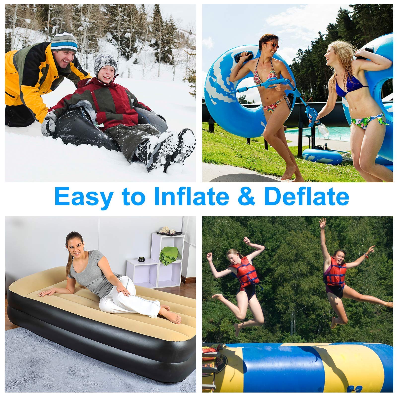 130W Quick Electric Air Pump for Inflatables - Portable Air Mattress Pump with 3 Nozzles for Airbed, Pool Floats, Inflatable Couch | Fast Inflation & Deflation | Perfect for Camping, Travel & Home Use