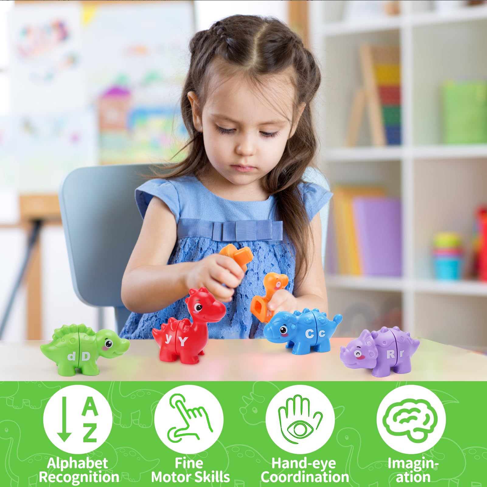 26 Pcs Baby Alphabet Learning Toys for 1 2 3 Year Old - Dinosaur Letter Matching Game with Uppercase & Lowercase - Educational Toys Gift for Toddler Boys & Girls Ages 1-5 - Perfect for Preschool Learning & Birthday Gifts