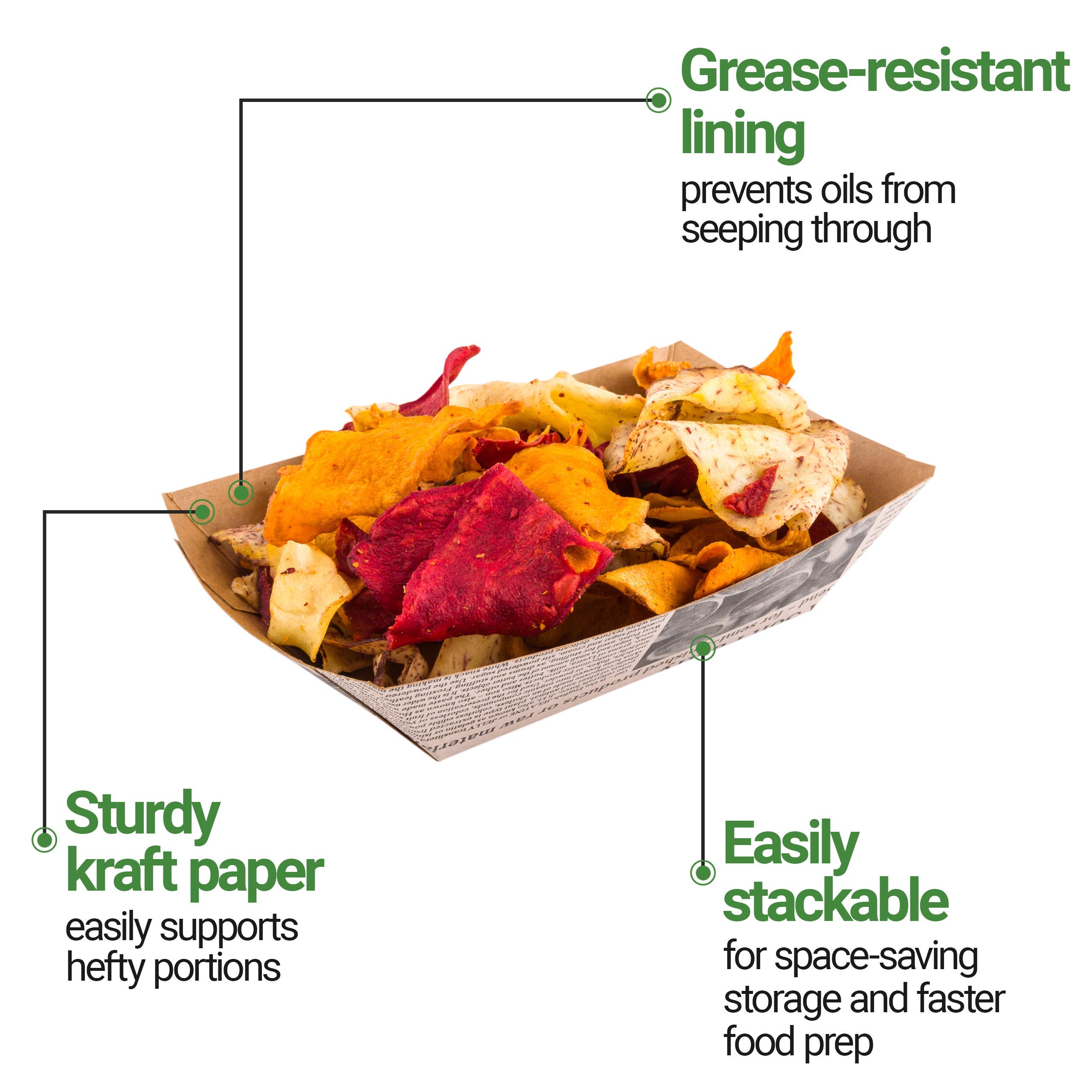 Bio Tek 1/2 Pound Heavy-Duty Disposable Paper Food Boats - 400 Greaseproof Newsprint Food Trays for Snacks, Appetizers & Treats | Perfect for Parties, Carnivals, Restaurants & Food Service | Eco-Friendly Disposable Serving Containers for Events & Catering