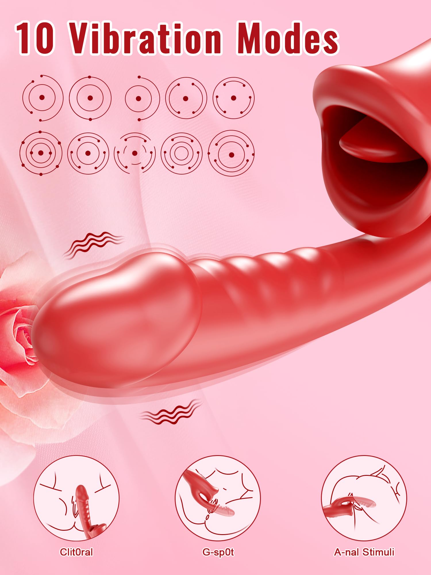 Realistic Tongue Rose Dildo Vibrator - 3-in-1 G-Spot & Clitoral Stimulator with 10 Vibration Modes & Licking Function for Women & Couples | Perfect for Solo Play & Intimate Couples Moments