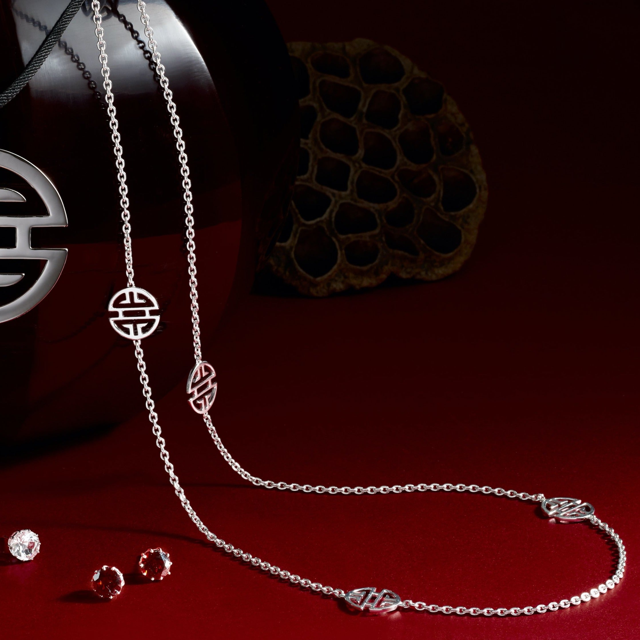 Elegant Silver Six-Station Shou Necklace - Chinese Longevity Symbol Jewelry for Women - Perfect for Gifts, Weddings & Special Occasions