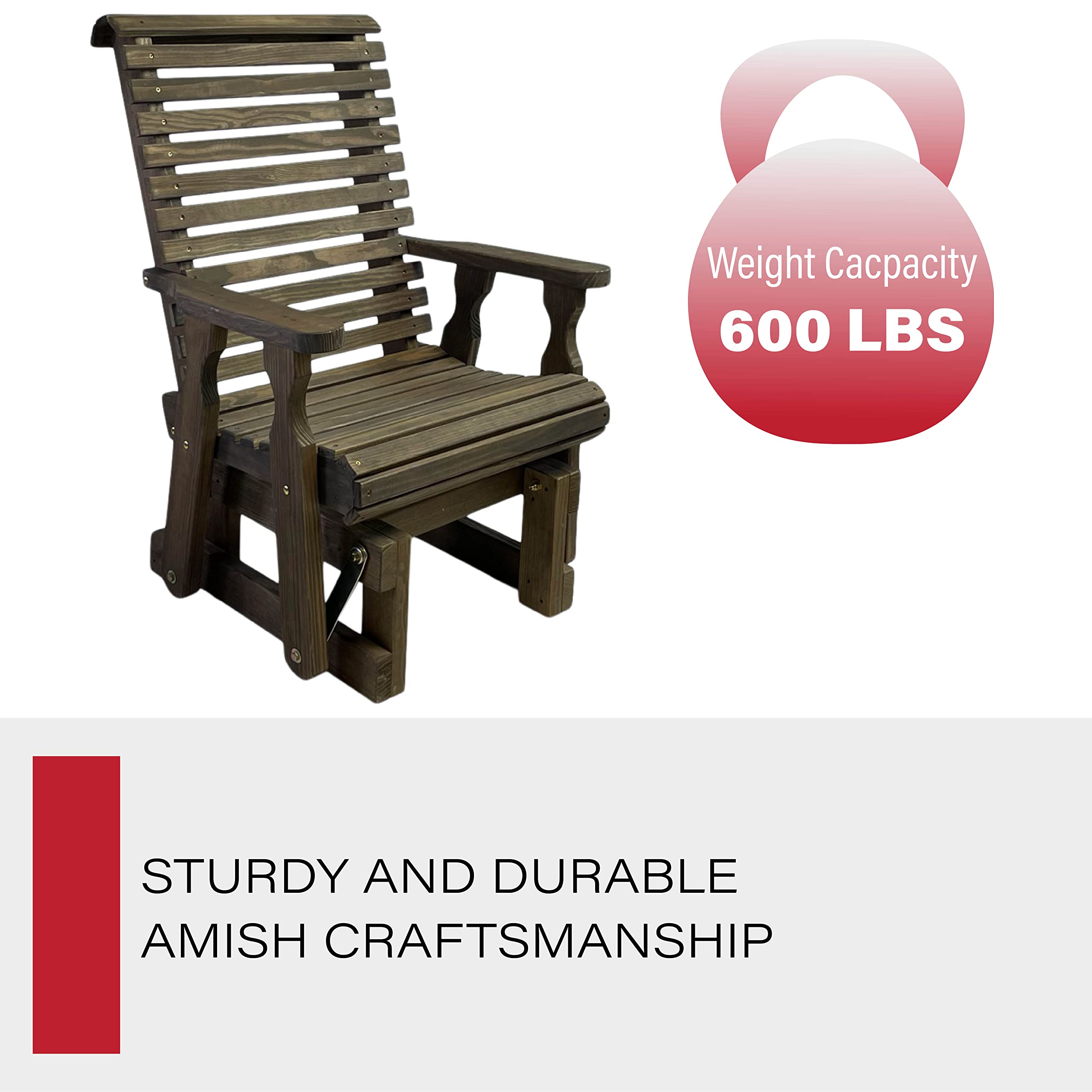 Amish Heavy Duty 600 Lb Capacity Roll Back High Back Treated Glider Chair - Dark Walnut Stain - Perfect for Porch, Patio, Deck & Outdoor Relaxation