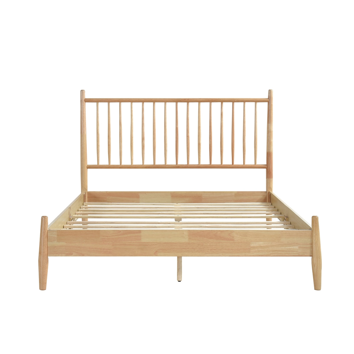Mid Century Modern Queen Bed Frame - Solid Wood Platform Bed with Upholstered Headboard - Stylish & Durable Furniture for Master Bedroom or Guest Room
