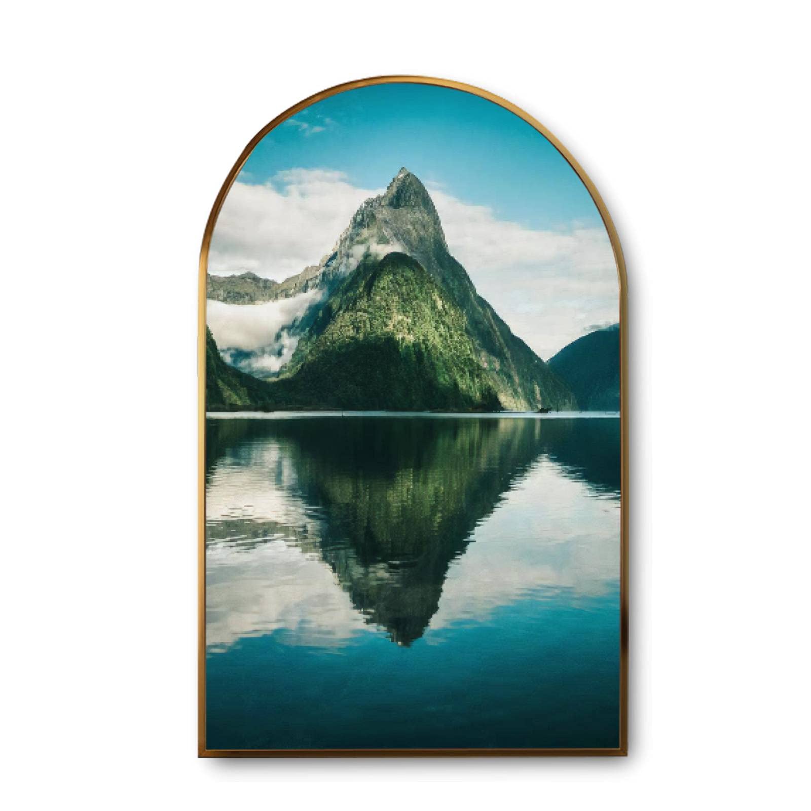 Milford Sound New Zealand Mitre Peak Canvas Wall Art - Inspirational Landscape Painting Prints for Home & Office Décor - Golden Framed Ready to Hang - Perfect for Living Room, Bedroom or Workspace