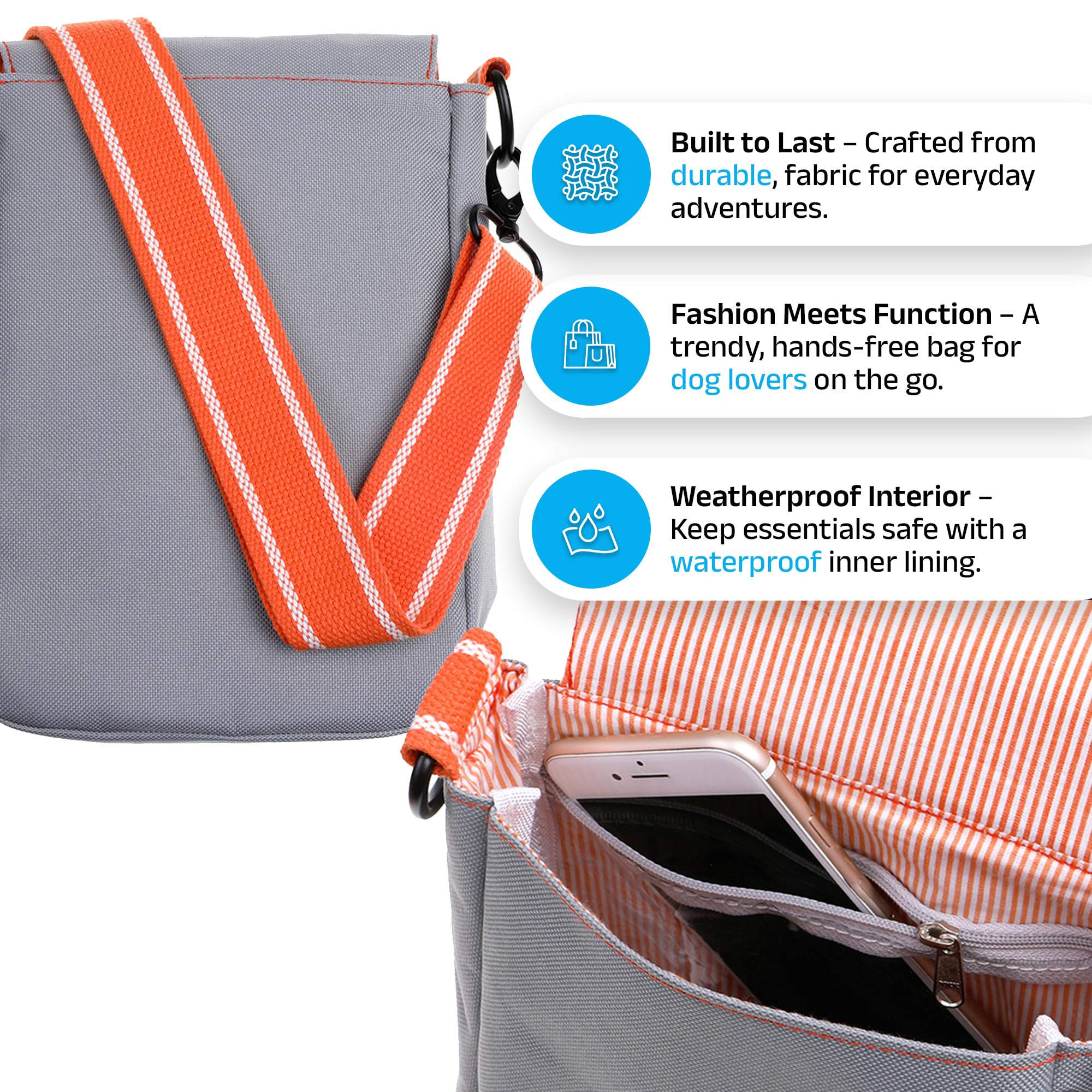 DOOG Adjustable Shoulder Walkie Bag for Dogs - Lightweight Pet Carrier with Poo Bag & Water Bottle Pockets - Perfect for Hiking, Travel & Daily Walks (Grey)