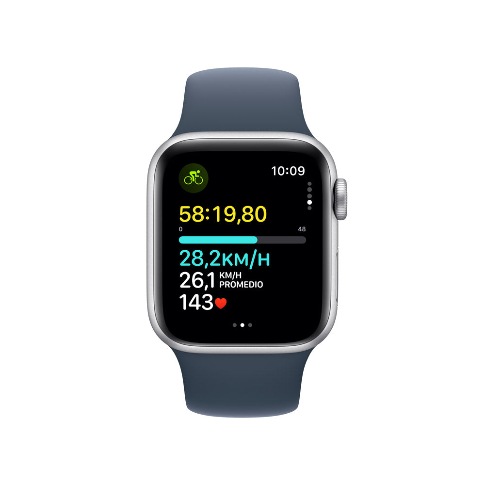 Apple Watch SE GPS 40mm Silver Aluminum Case with Storm Blue Sport Band S/M - Perfect for Fitness Tracking & Everyday Wear