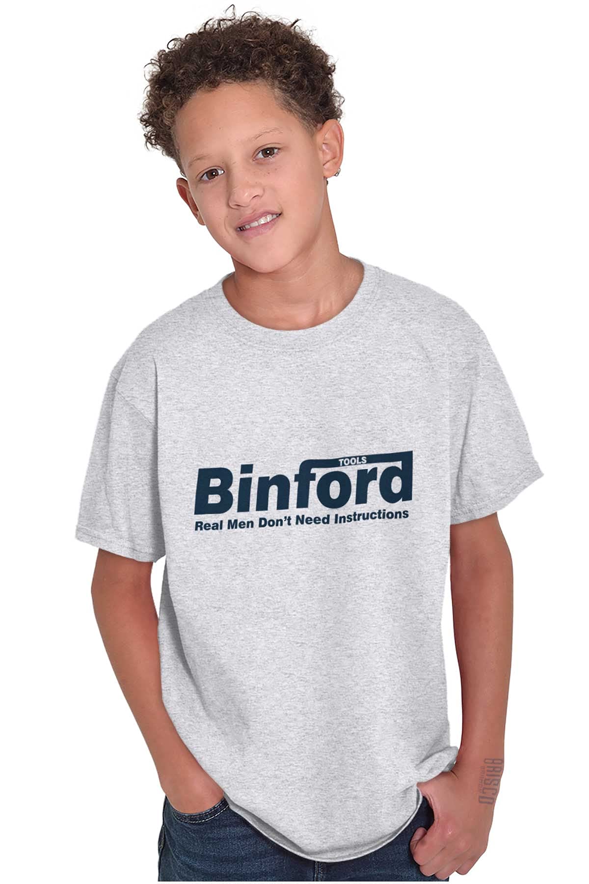 Binford Tools Real Men No Instruction Crewneck T-Shirt for Men & Women - Comfortable Casual Wear for DIY Projects, Workshops & Everyday Use