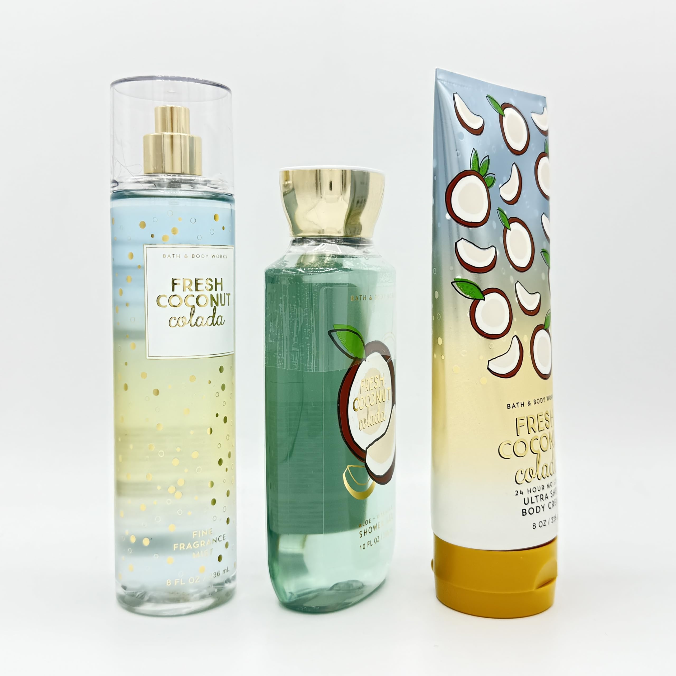 Fresh Coconut Colada 3-Piece Bath & Body Set - Fragrance Mist, Shower Gel & Ultra Shea Body Cream | Tropical Spa Day at Home, Beach Vacation Essential, Relaxing Self-Care Gift