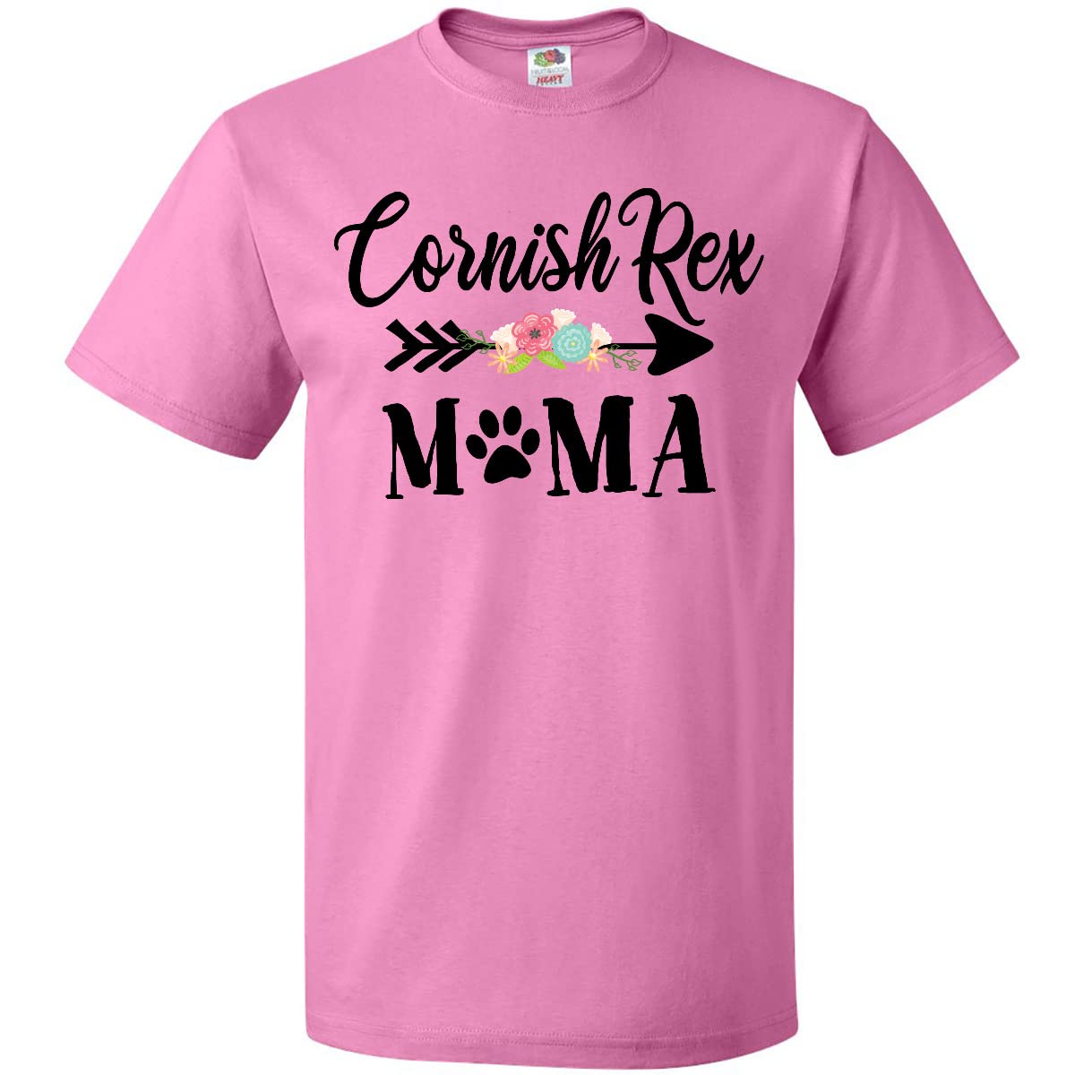 Inktastic Cornish Rex Mama with Flowers and Arrow Graphic T-Shirt - Comfortable Cotton Tee for Cat Lovers, Casual Wear & Gift Ideas