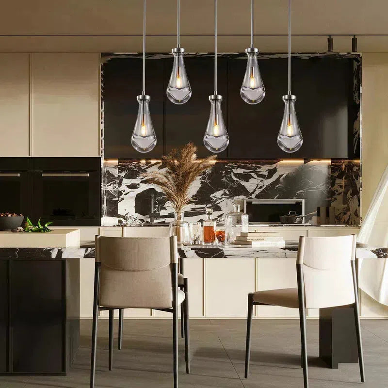 36 Inch Raindrop Linear Chandelier with 5 Lights - Modern Crystal Pendant Lighting for Dining Room, Kitchen Island & Entryway