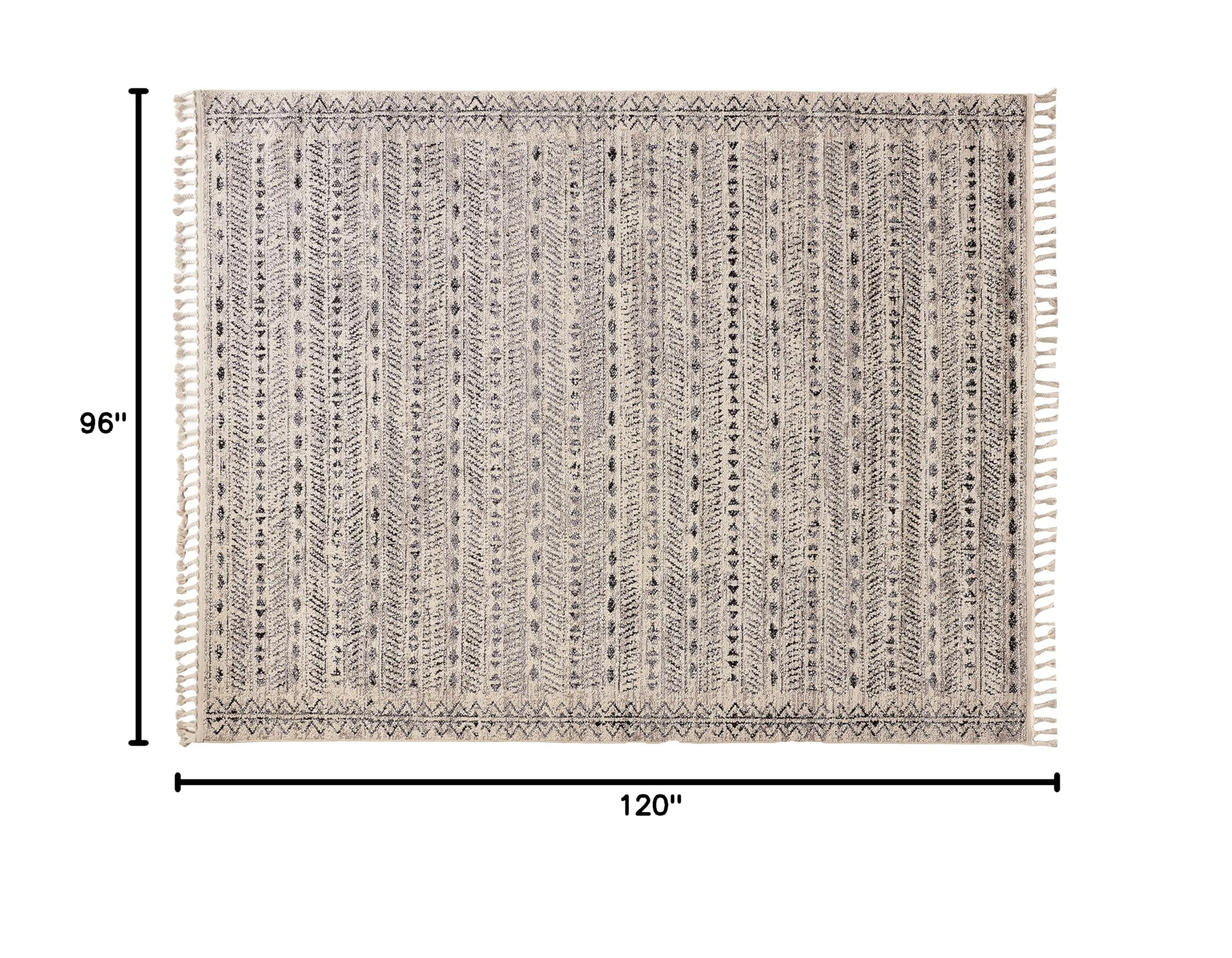 nuLOOM Akua Ethnic Bands Tassel Area Rug 8x10 Ivory - Bohemian Chic Living Room Decor, Bedroom Accent Rug for Cozy Home Style