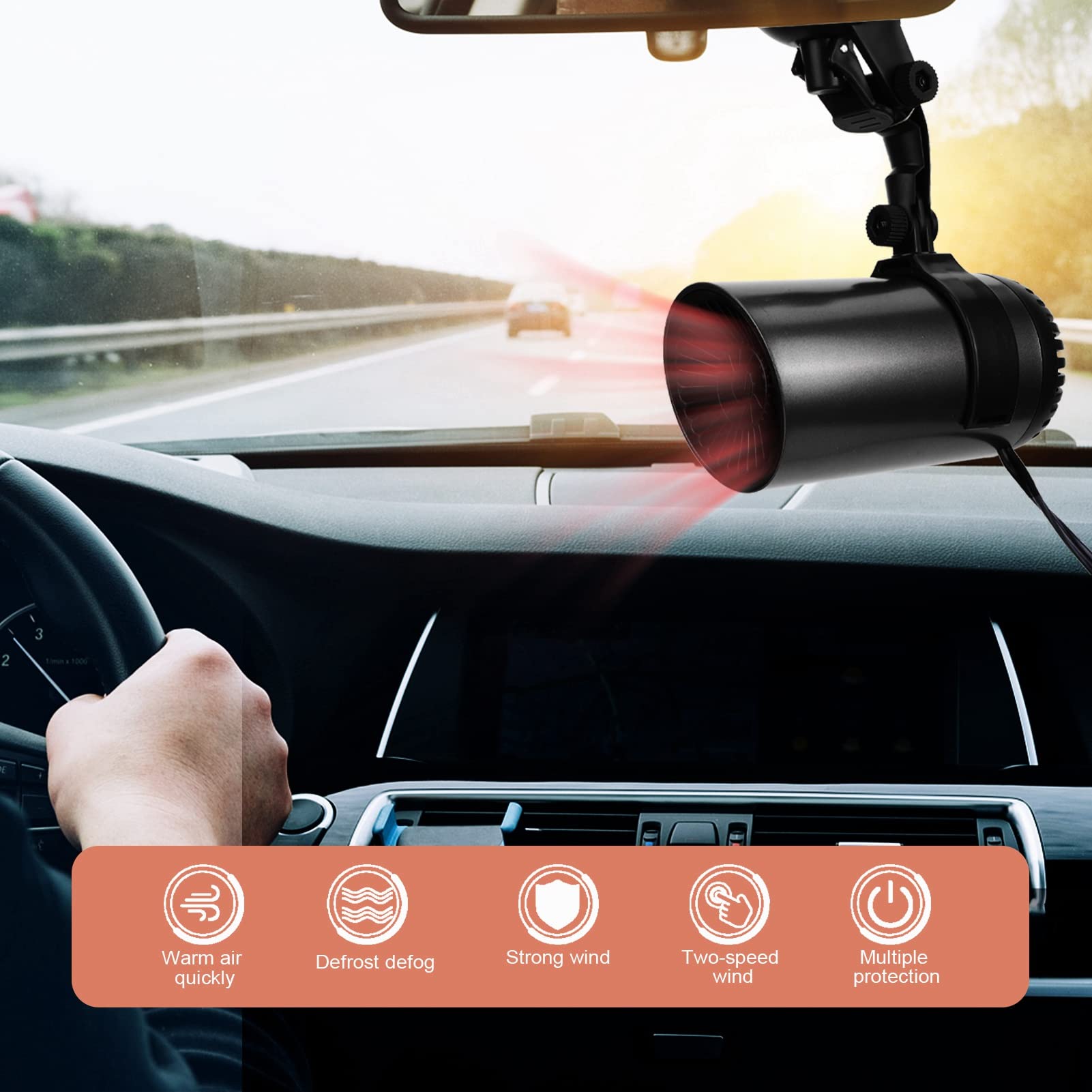 Portable Car Heater and Defroster - Fast Windshield Defogging & Quick Heating Solution for Winter Driving - Ideal for Cars, Trucks and RVs in Cold Weather Conditions