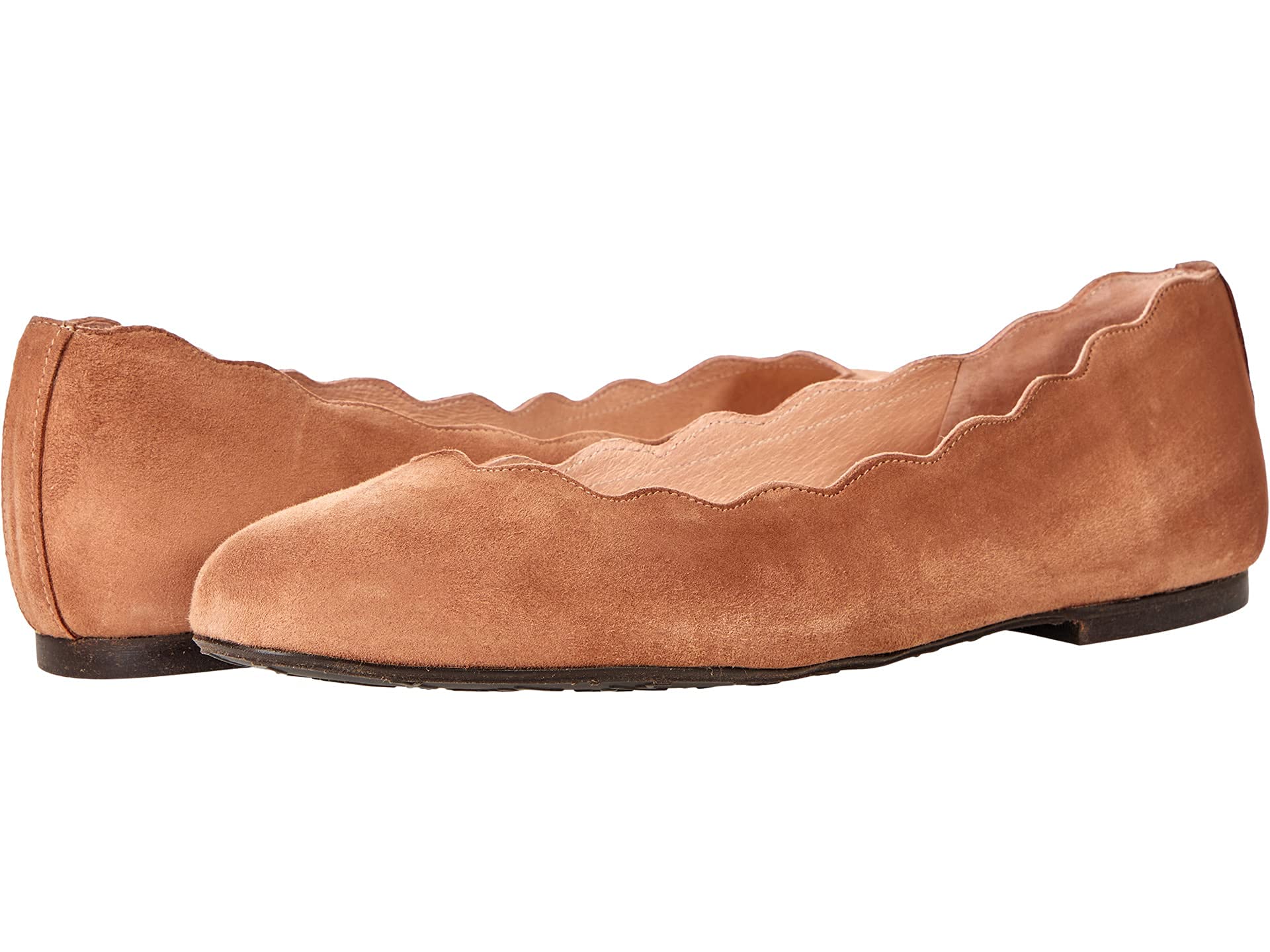 French Sole Jigsaw Women's Ballet Flats - Genuine Leather Lined Suede Shoes with Scalloped Topline & Rounded Toe - Comfortable Rubber Outsole for Work, Office & Casual Wear