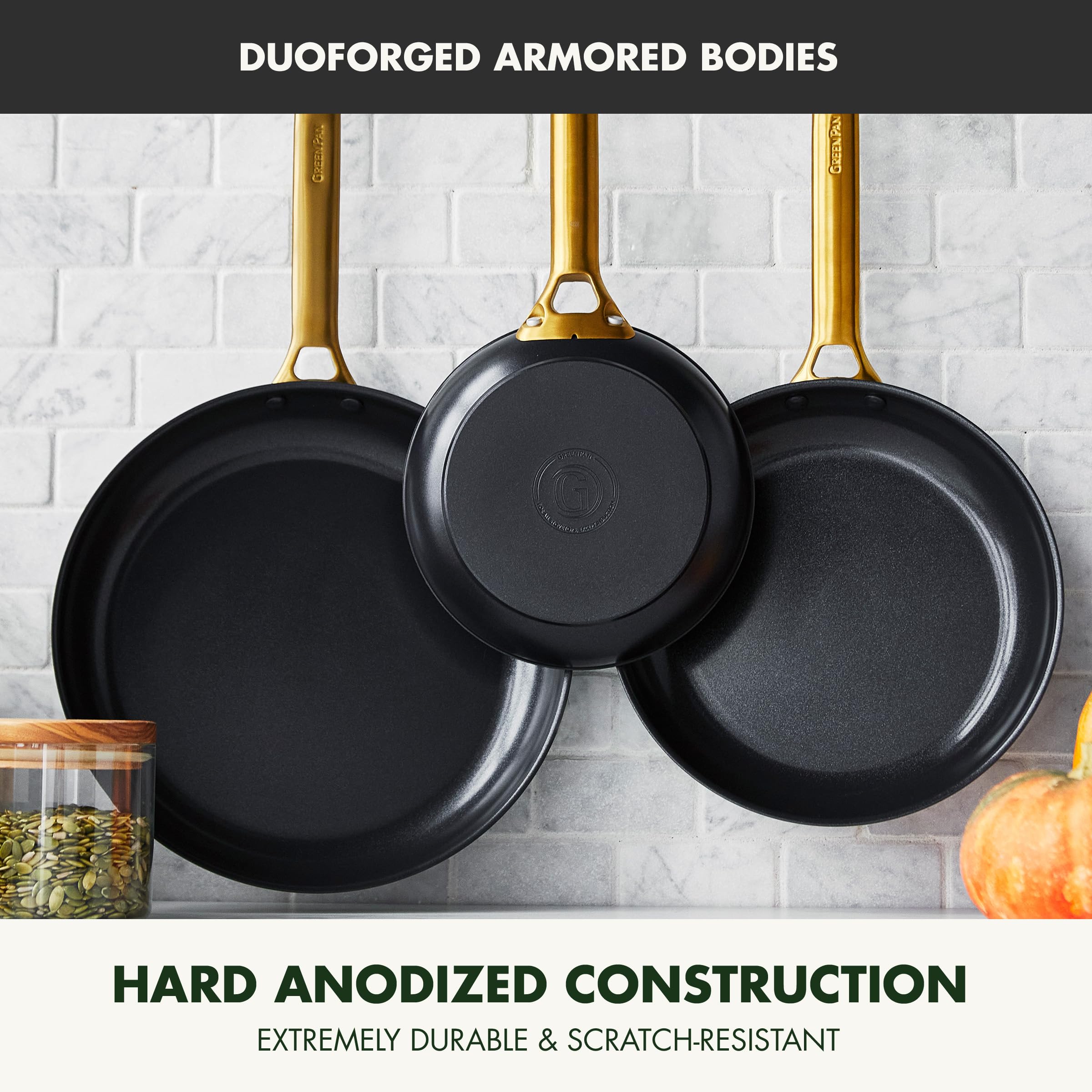 GreenPan Reserve Hard Anodized Healthy Ceramic Nonstick 3-Piece Frying Pan Set (8