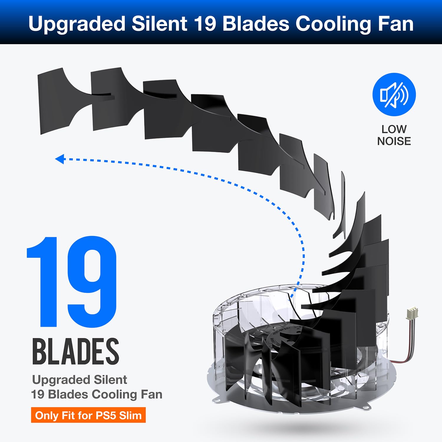 GRAUGEAR PS5 Slim Internal Cooling Fan Replacement - 19 Blades Upgrade Dust Cleaning Kit for PS5 Slim Console | Enhanced Cooling Performance for Gaming & Streaming | Perfect for Long Gaming Sessions & Hot Environments
