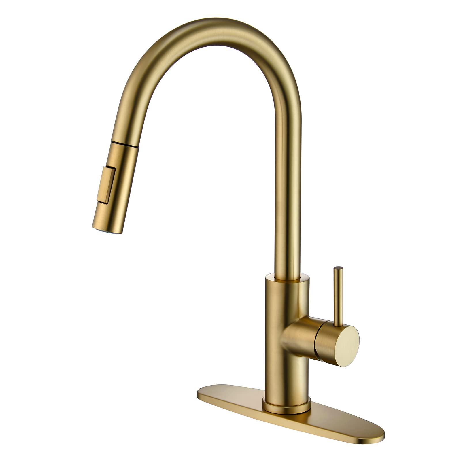 Upgraded Brushed Gold Kitchen Faucet with Water Lines - SUS304 Stainless Steel Pull Down Sprayer Sink Faucet with Deck Plate | Modern & Durable for Cooking, Washing Dishes & Food Prep