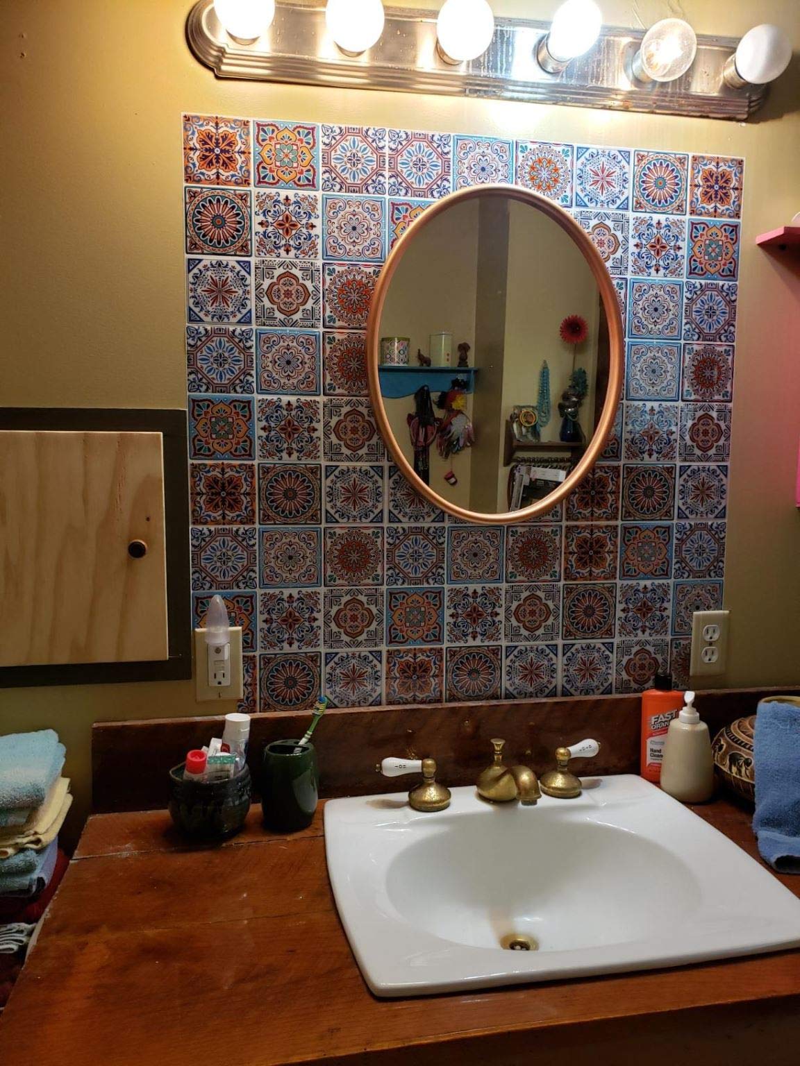 LONGKING Peel and Stick Backsplash Tile Stickers - Colorful Talavera Mexican Style Self-Adhesive Wall Tiles (10 Sheets) | Easy DIY Kitchen & Bathroom Remodeling Decor