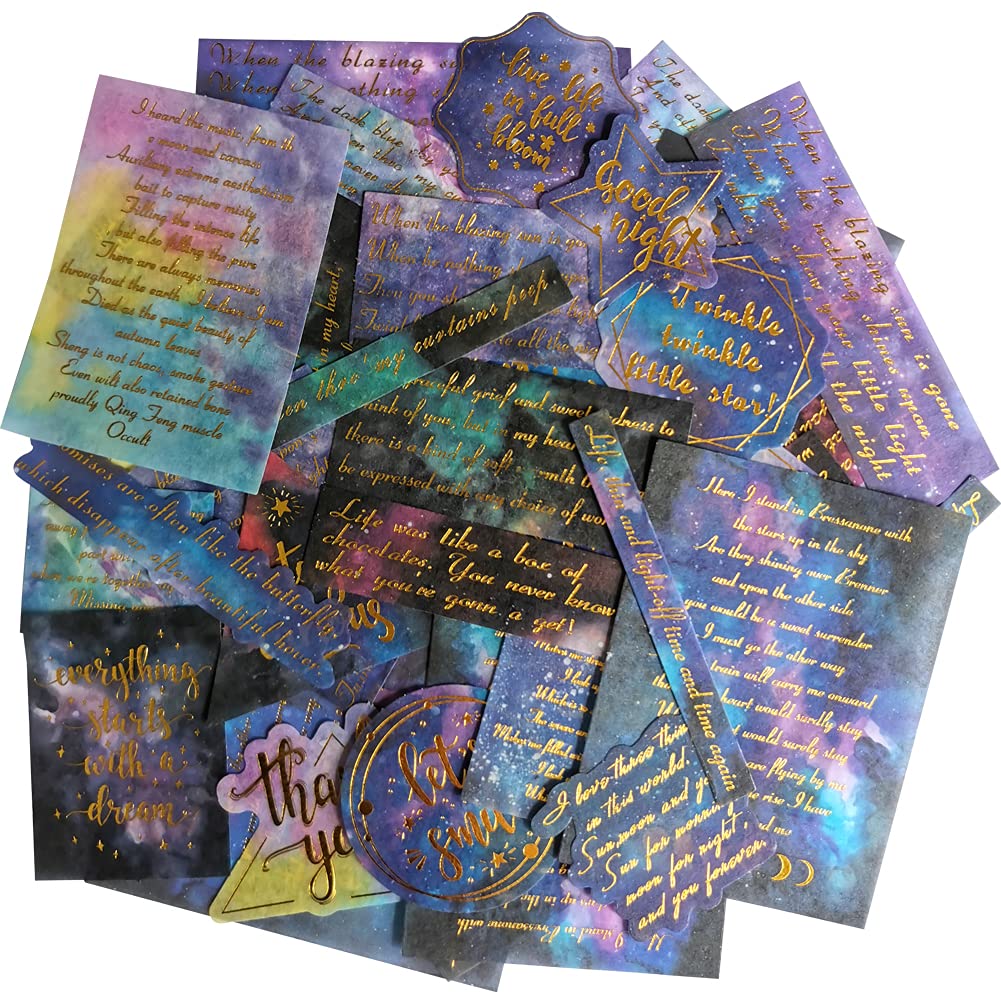 Kawaii Washi Sticker Set - Starry Sky Universe Theme with Gold Foil Stamping | Perfect for Water Bottles, Skateboards, Laptops, Luggage & Scrapbooking | DIY Decoration for Home, Office & School Projects