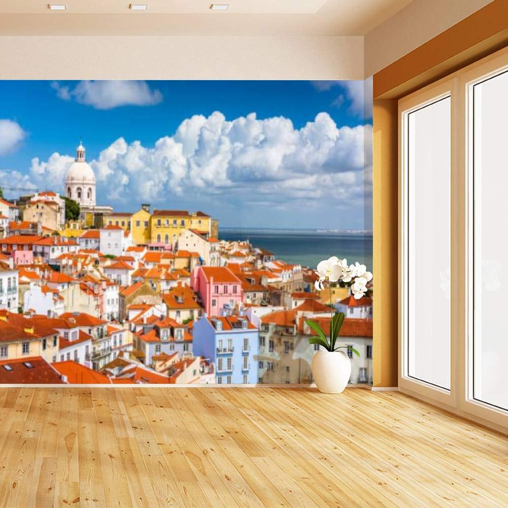 Lisbon Portugal Skyline Peel and Stick Wallpaper - Self-Adhesive Removable Vinyl Wall Mural for Home Decor | Perfect for Living Room, Bedroom, and Office Accent Walls