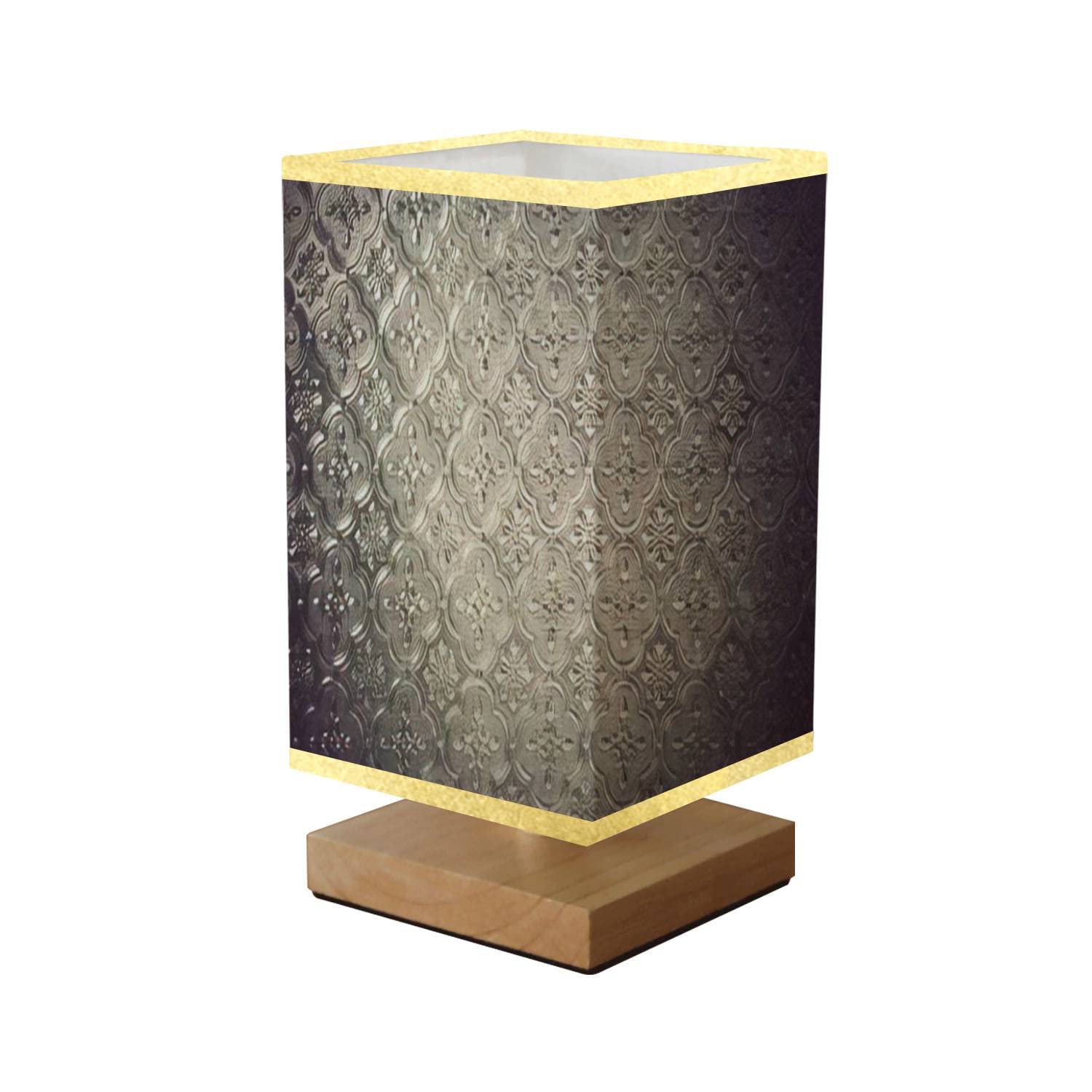 Vintage Wooden Base Table Lamp with Glass Window Texture & Flaxen Fabric Shade - Dimmable Bedside Lamp for Bedroom, Living Room, Office | Perfect Nightstand Lighting for Reading & Relaxation