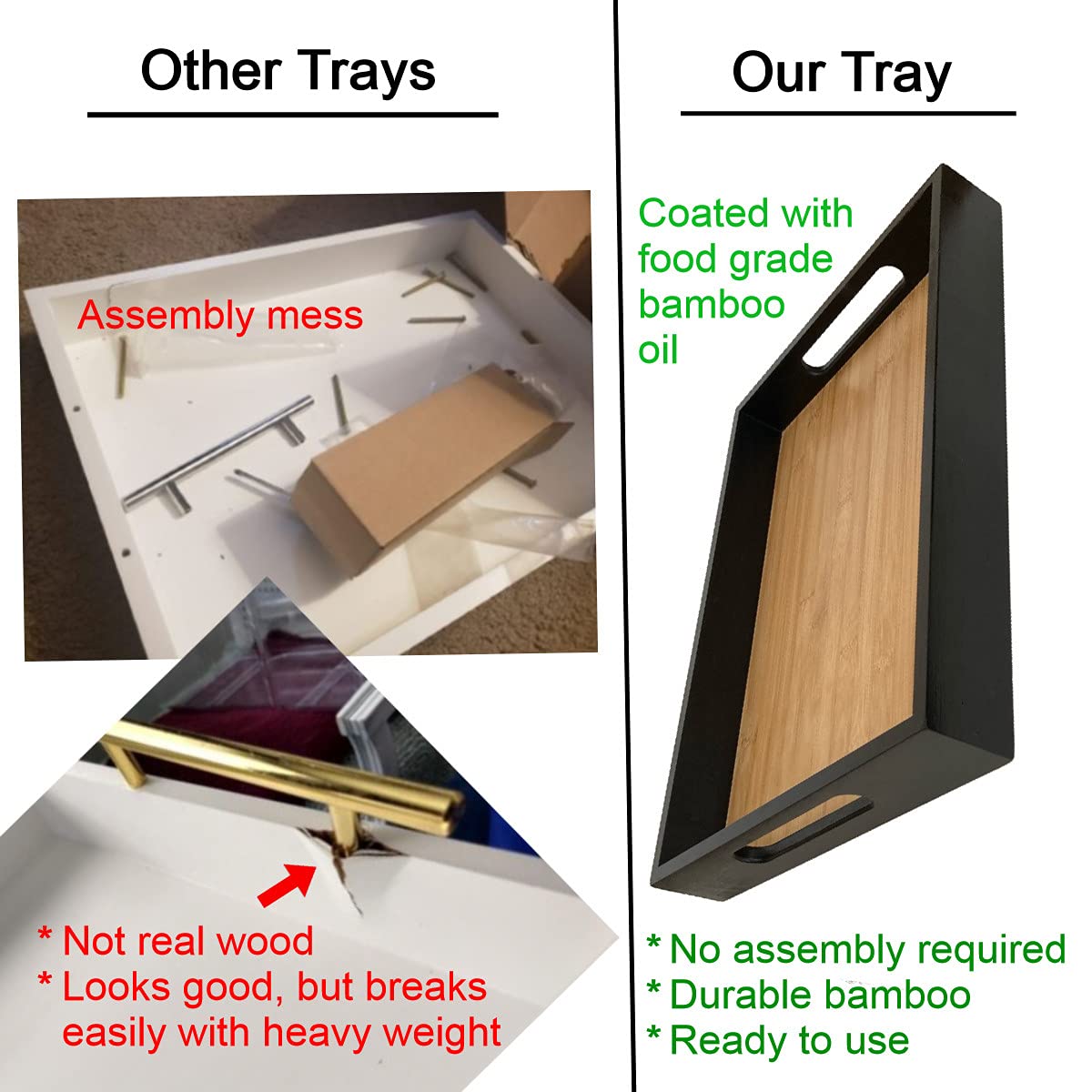 Bamboo Serving Tray with Handles - 16