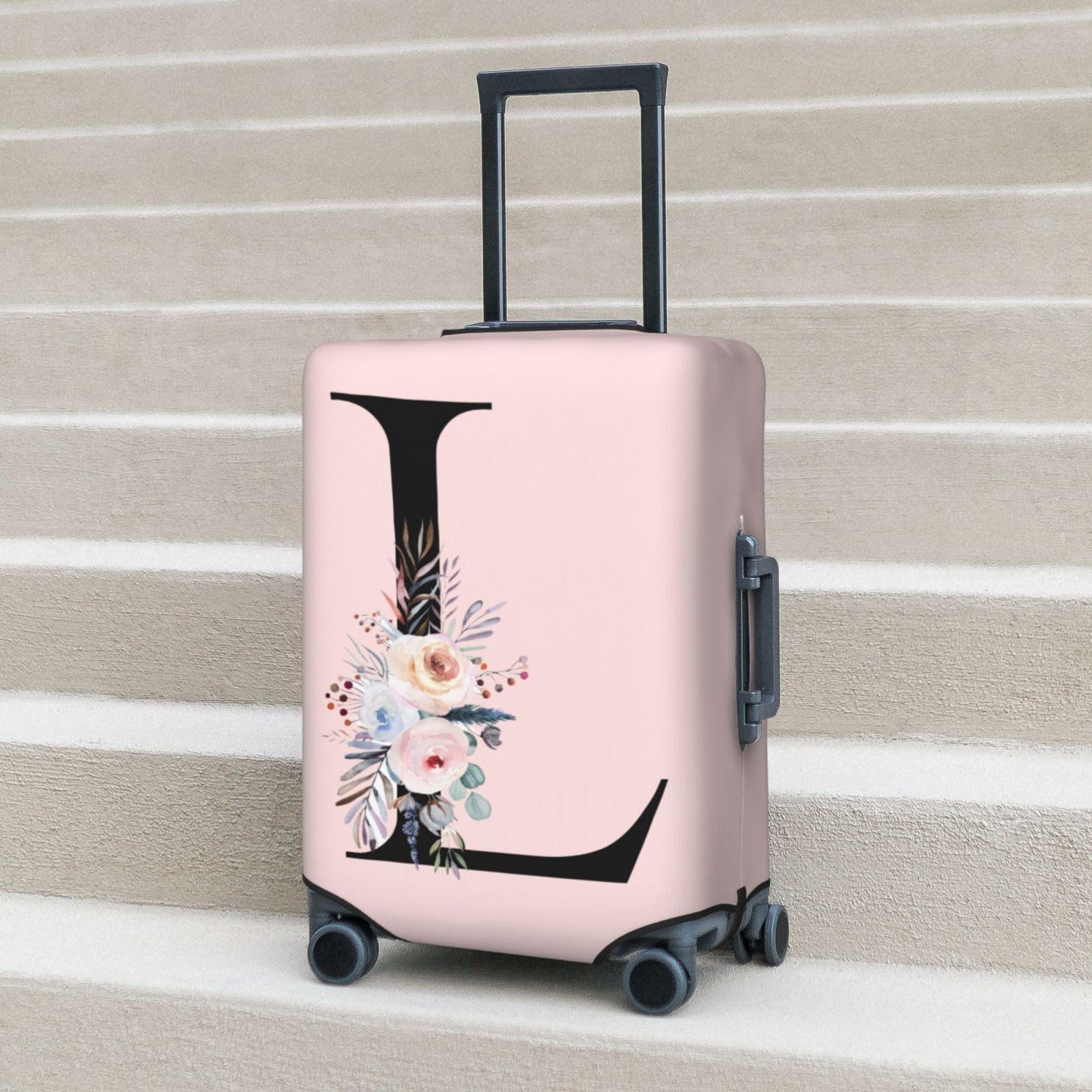 Spandex Travel Luggage Cover - Cute Pink Suitcase Protector with Boho Floral Design, Anti-Scratch & Dust-Proof Washable Sleeve for Kids & Adults (Fits 22-24 Inch Luggage) - Perfect for Airplane Travel, Vacation Trips & Suitcase Protection