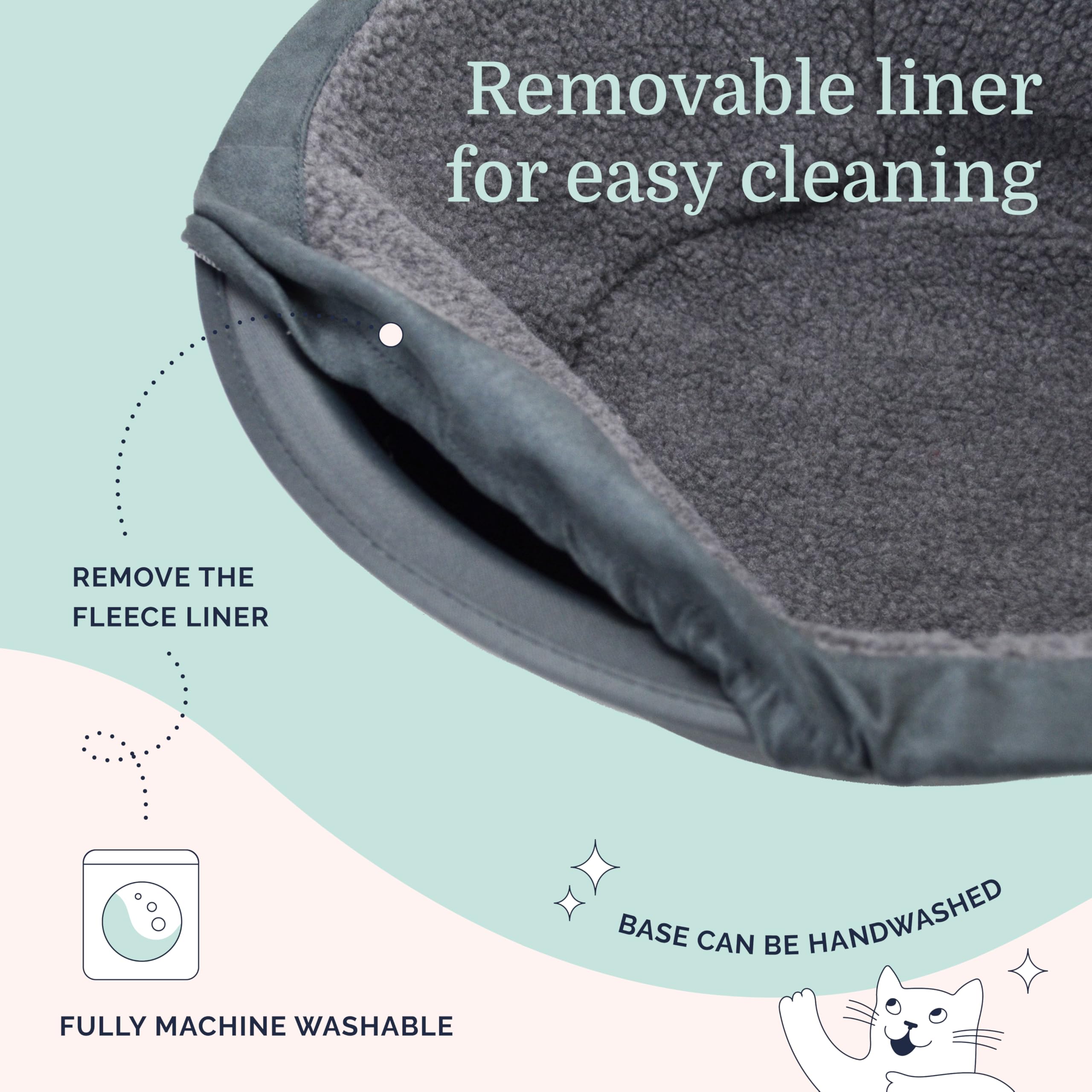 Hepper Cat Nest - Washable Round Cat Bed with Removable Fluffy Fleece Liner - Cozy & Calming Donut Bed for Indoor Cats - Grey Pet Warming Bed for Desk, Sofa or Bedroom Use