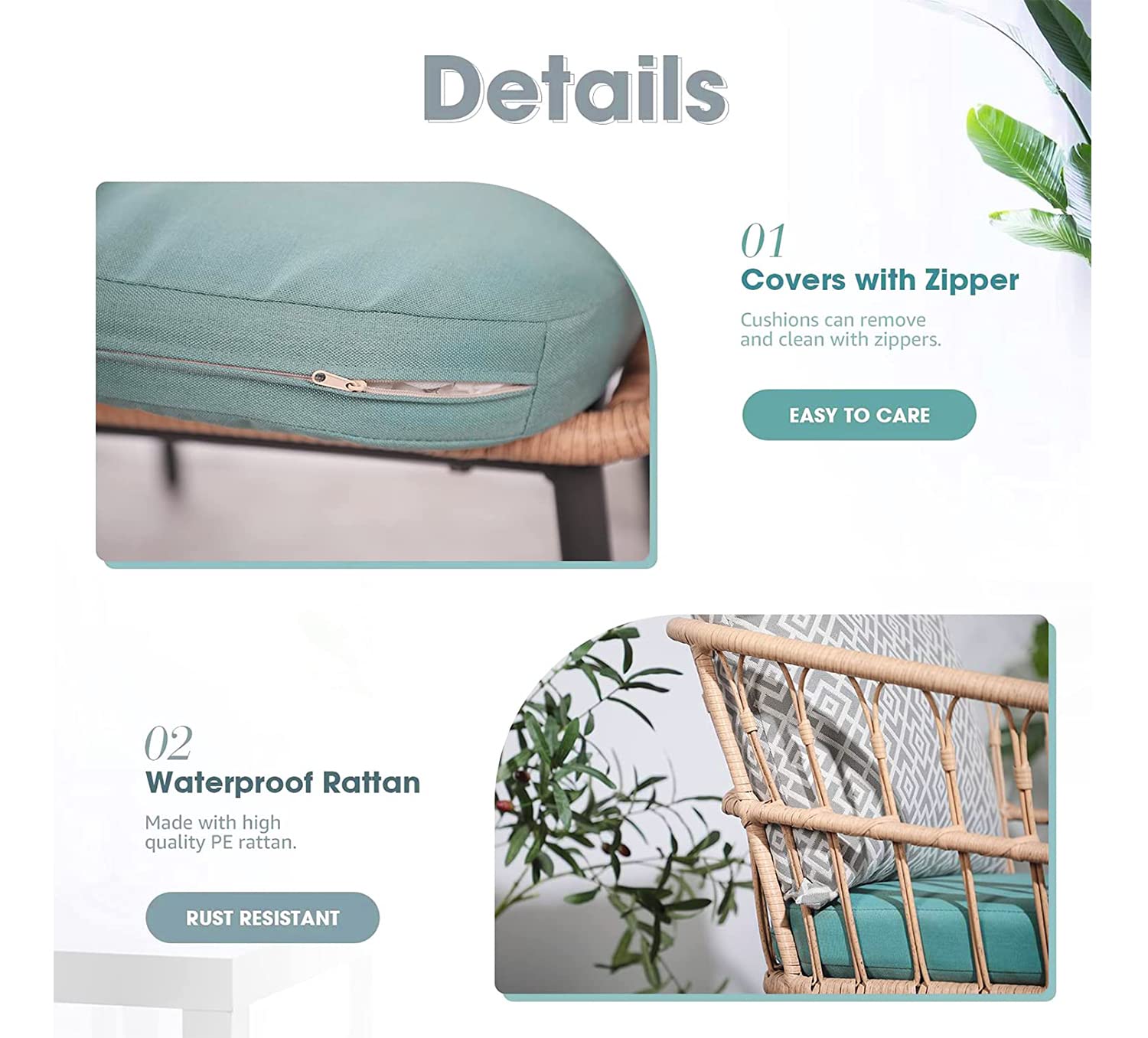 3-Piece Patio Bistro Set - All-Weather Wicker Outdoor Furniture with Tempered Glass Coffee Table & Chairs - Perfect for Garden, Balcony, Backyard, Poolside & Patio (Green) - Ideal for Relaxing, Entertaining & Outdoor Dining