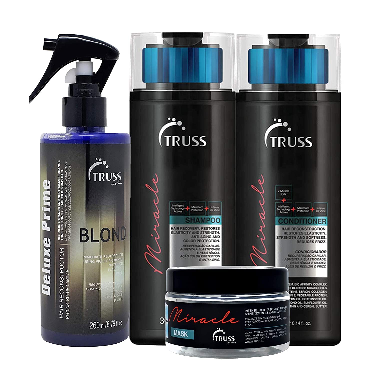 Truss Deluxe Prime Champagne Blond Hair Toner Treatment Bundle with Miracle Shampoo & Conditioner Set + Hair Mask | Professional Salon-Quality Hair Care for Blonde Highlights & Color Correction