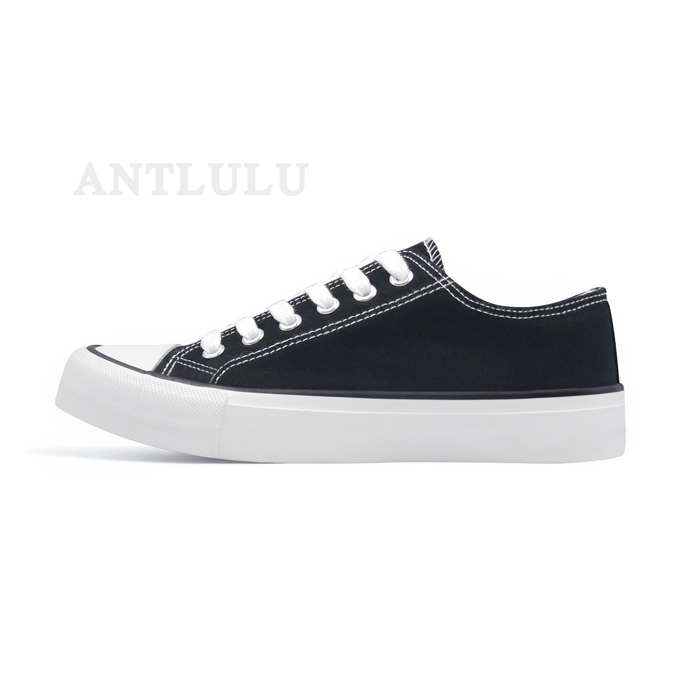 ANTLULU Women's Canvas Sneakers - Low Top Lace-Up Casual Shoes in Black & White | Classic Fashion for Everyday Wear, Walking & Light Activities