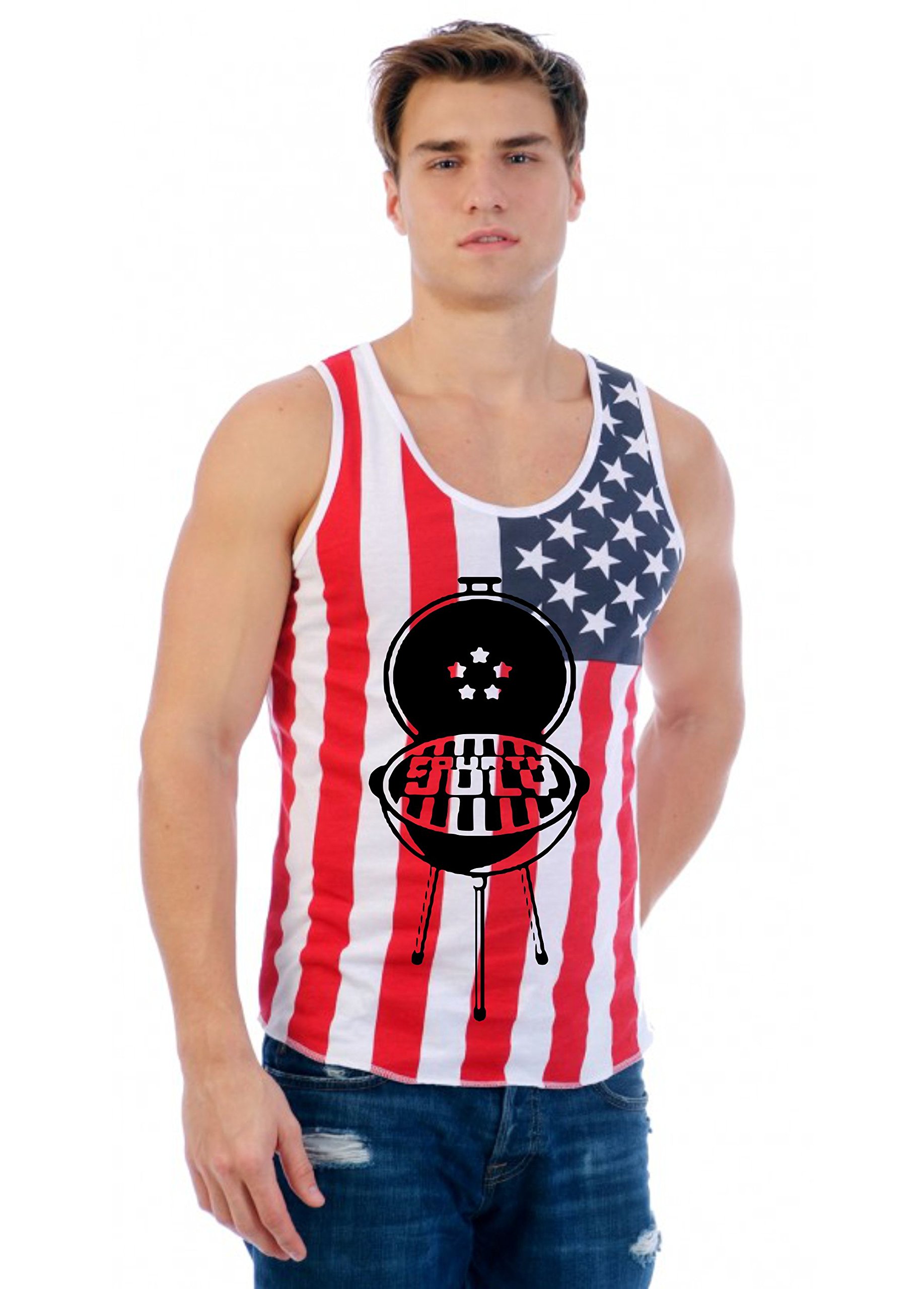 ALLNTRENDS Men's Patriotic USA Flag Tank Top - Breathable Summer Muscle Tee for 4th of July BBQ, Beach Party & Independence Day Celebrations