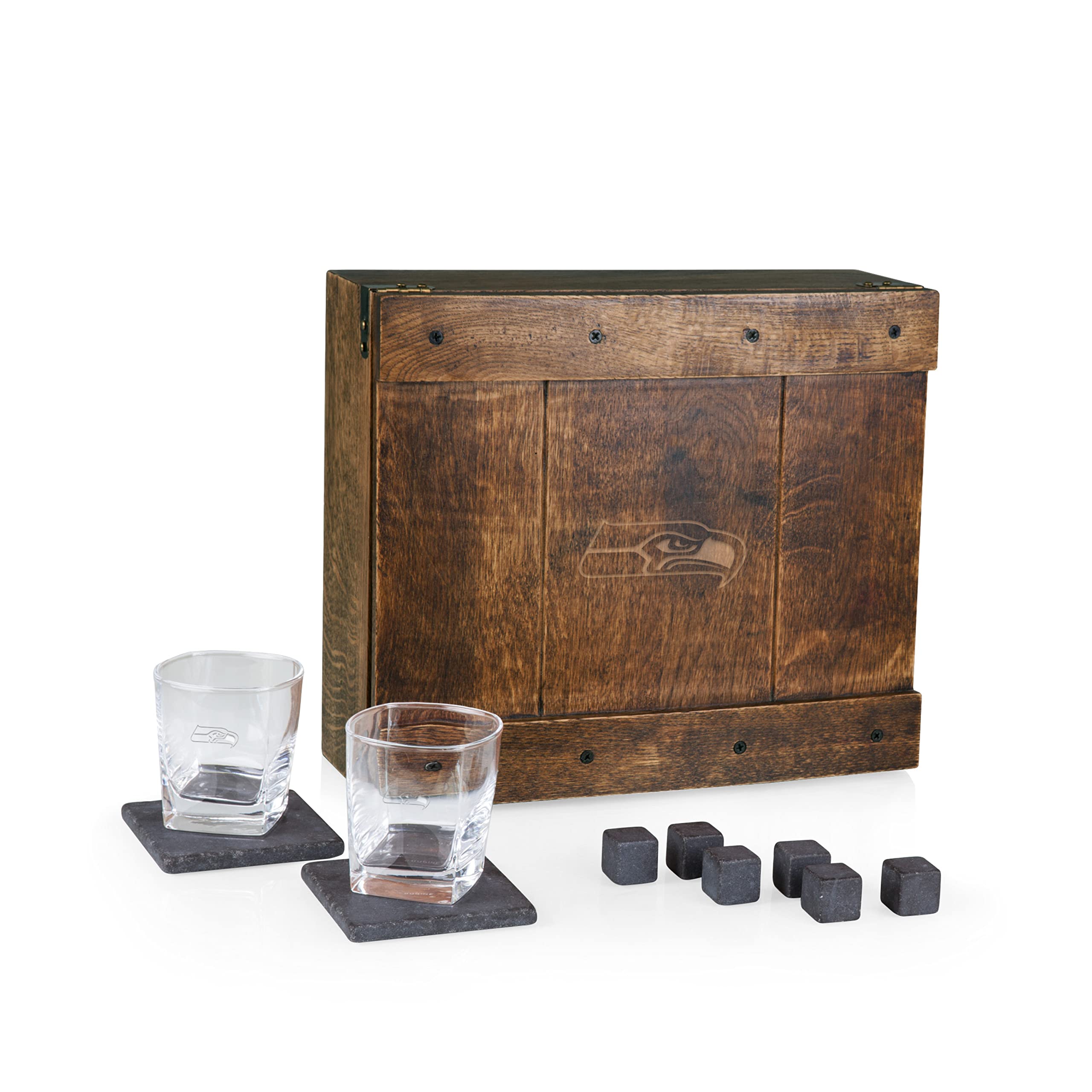 PICNIC TIME NFL Whiskey Box Gift Set - 2 Whiskey Glasses & Whiskey Stones - Perfect for Football Tailgates, Man Cave Decor & Whiskey Lovers Gifts