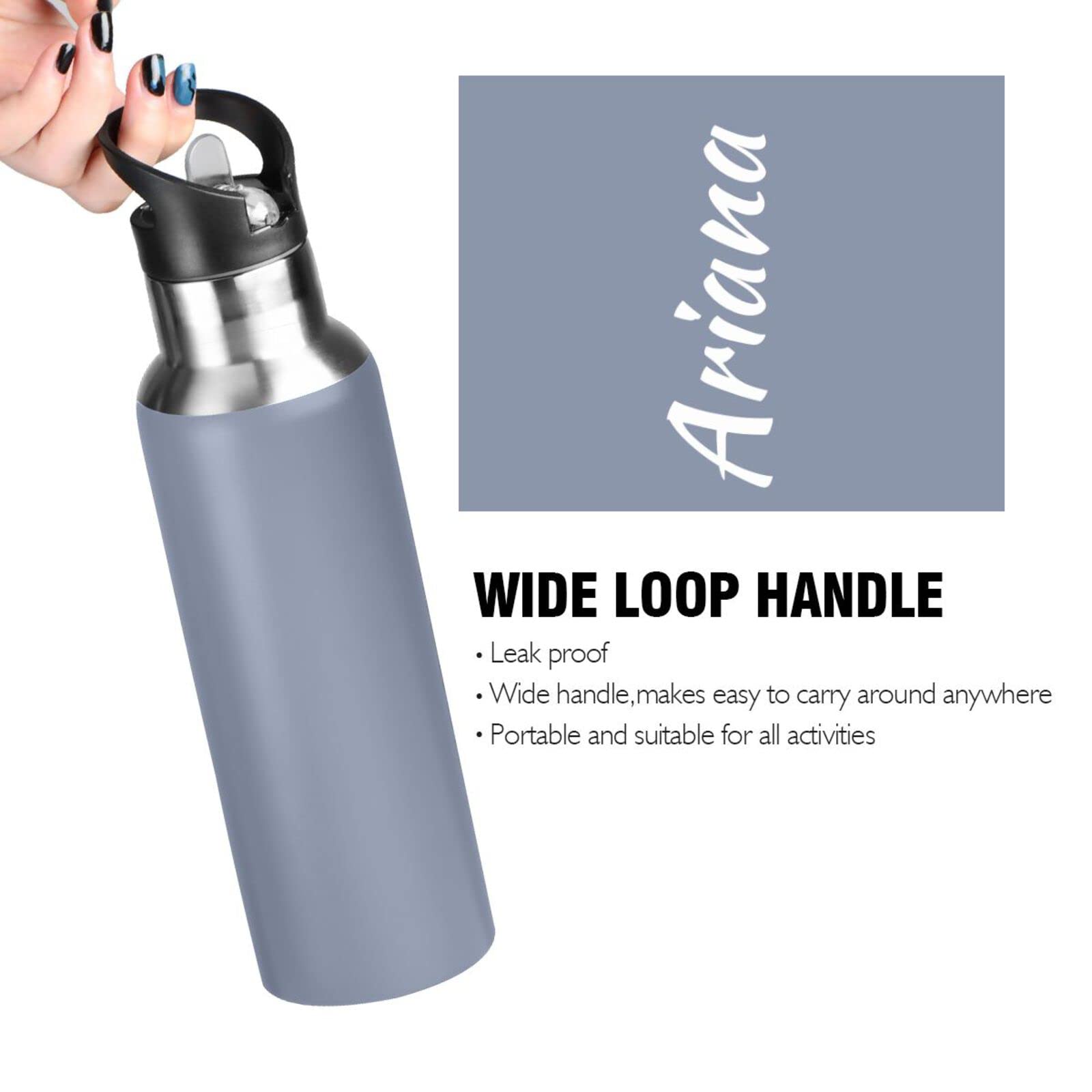 Custom 20oz Insulated Sports Water Bottle with Straw Lid - Personalized Blue Grey Vacuum Flask for Men, Women & Kids - Perfect for Gym, Hiking, School & Office Hydration