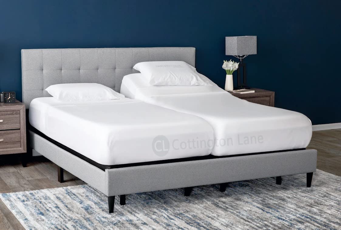 Split King Sheets Set - 100% Cotton Adjustable Bed Sheets with 12 Inch Deep Pocket - Twin XL Fitted Sheets for Adjustable Beds (White Solid) - Perfect for Adjustable Beds, Guest Rooms, and Master Bedrooms