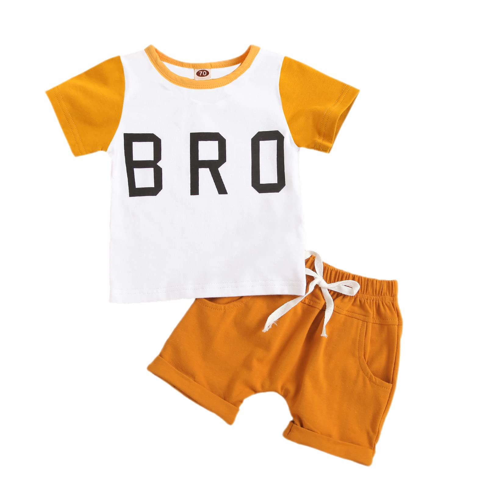 Newborn Baby Boy Summer Outfit - BRO Letter Printed Cotton T-Shirt & Pocket Shorts Set | Cute Infant Casual Wear for Playdates, Beach Trips & Family Photos