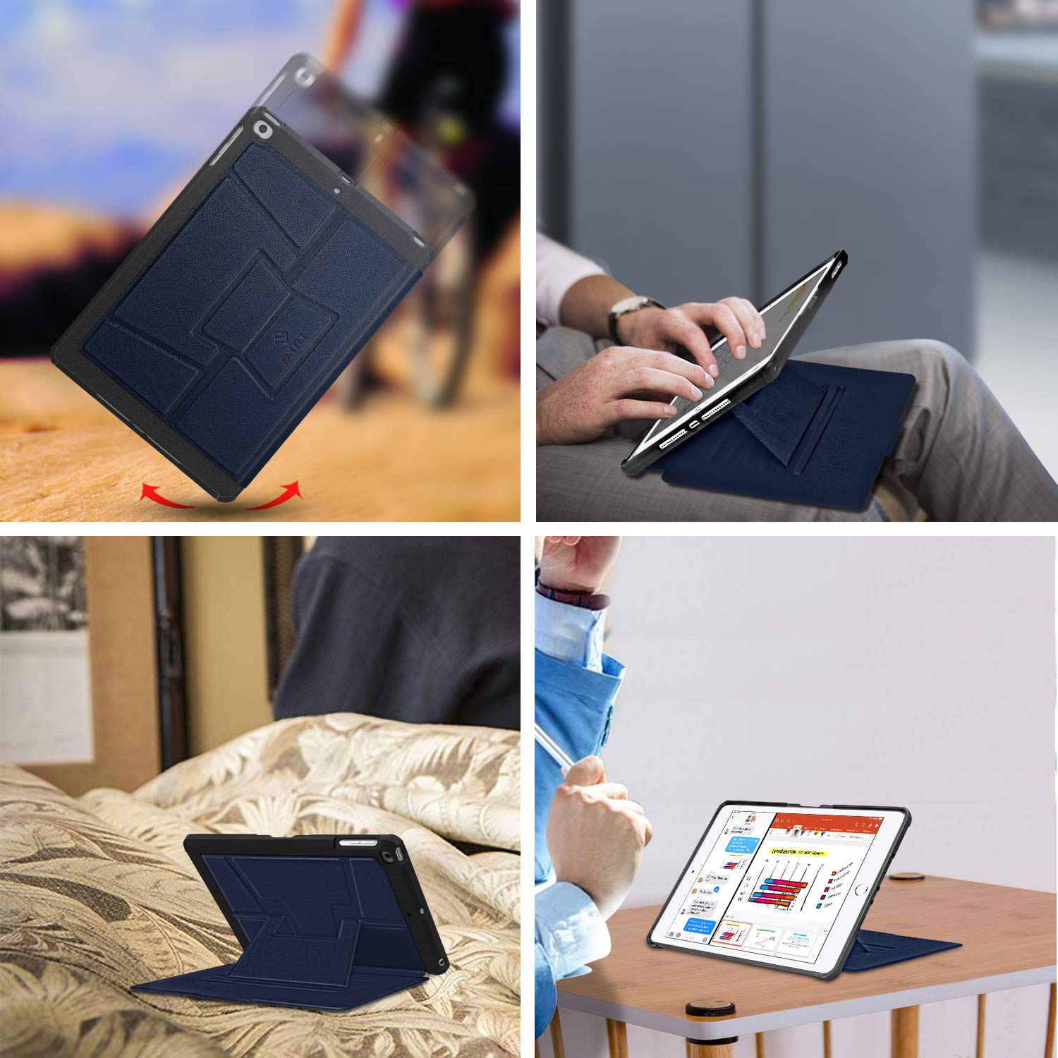Fintie Magnetic Stand Case for iPad 6th/5th Generation (2018/2017), iPad Air 2/Air 1 (9.7 Inch) - Shockproof Rugged TPU Back Cover with Auto Wake/Sleep, Multiple Viewing Angles, Navy Blue | Perfect for Work, Study, and Entertainment