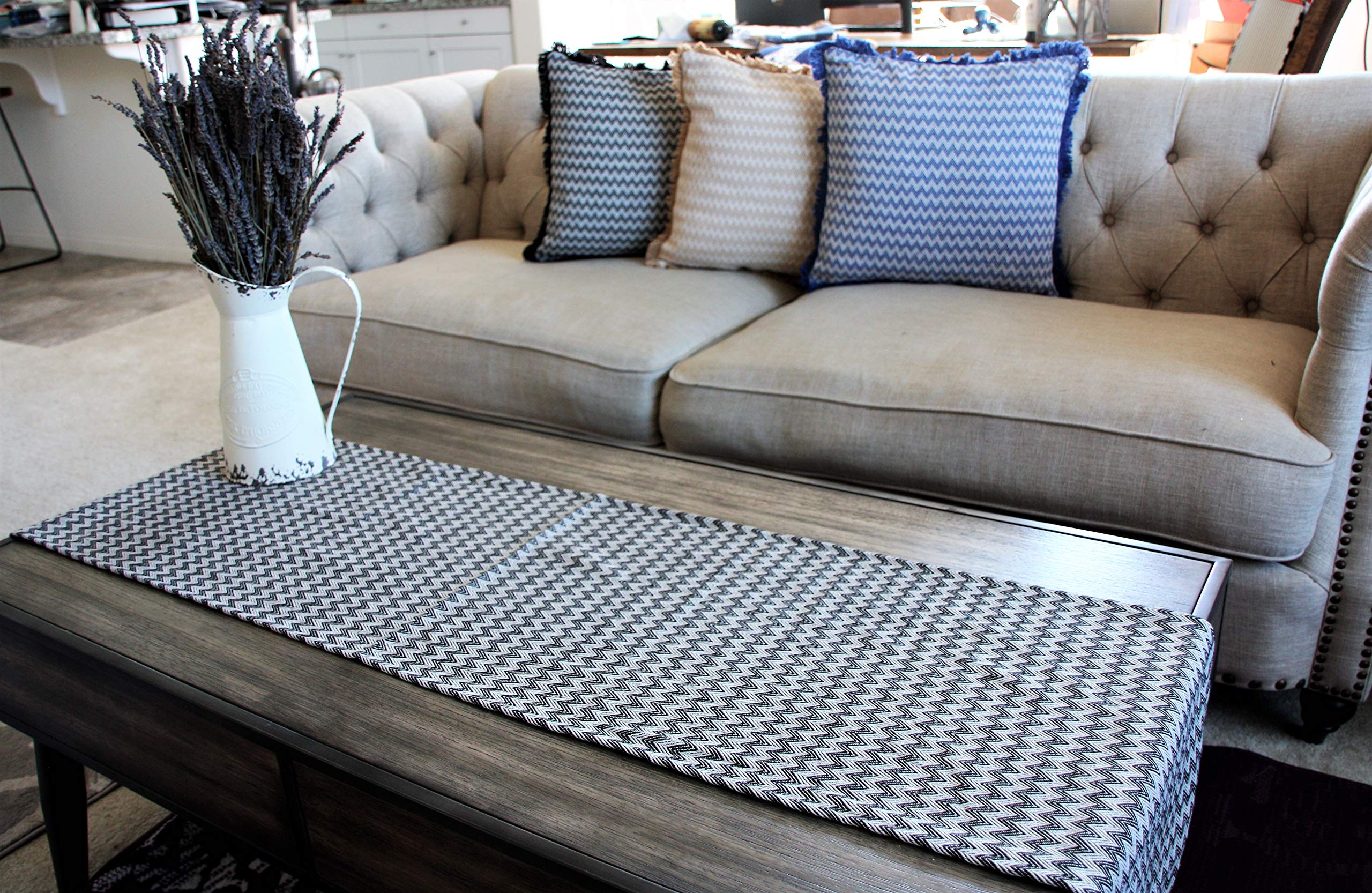Chevron Placemats Set of 4 - 13 x 19 Inch Cotton Yarn Table Mats for Farmhouse Dining, Coffee Table & Entryway - Washable Black Cloth Placemats for Everyday Use & Dinner Parties
