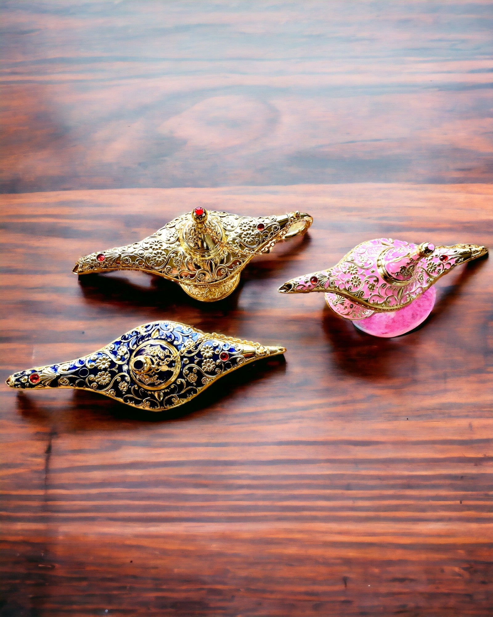 Custom Engraved Pink Magic Aladdin Lamp with Gold Accents - Perfect for Home Decor, Gift Giving & Arabian Nights Themed Parties