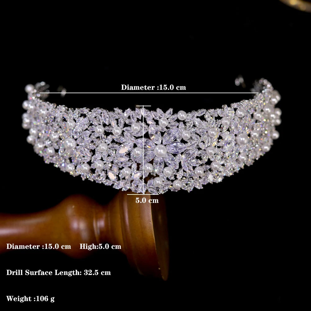 Luxury Bridal Pearl Headband with Crystal Tiara - Wedding Flower Crown for Bride, Bridesmaids & Special Occasions - Perfect for Ceremonies, Photos & Prom