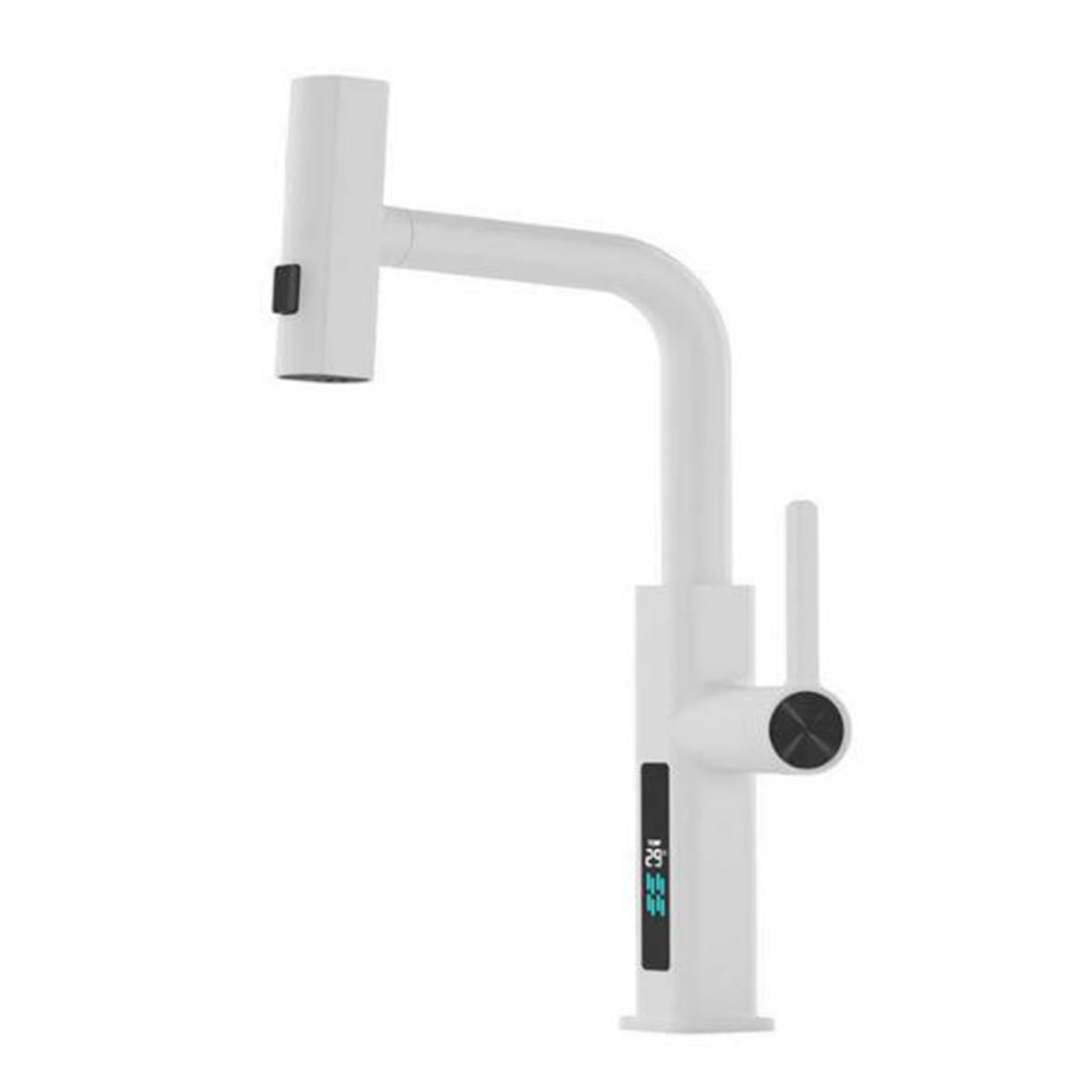 Brass Pull-Out Spray Bathroom Sink Faucet - White Modern Basin Mixer Tap with Adjustable Water Flow for Bathroom Vanity, Kitchen, and Utility Sink Installation